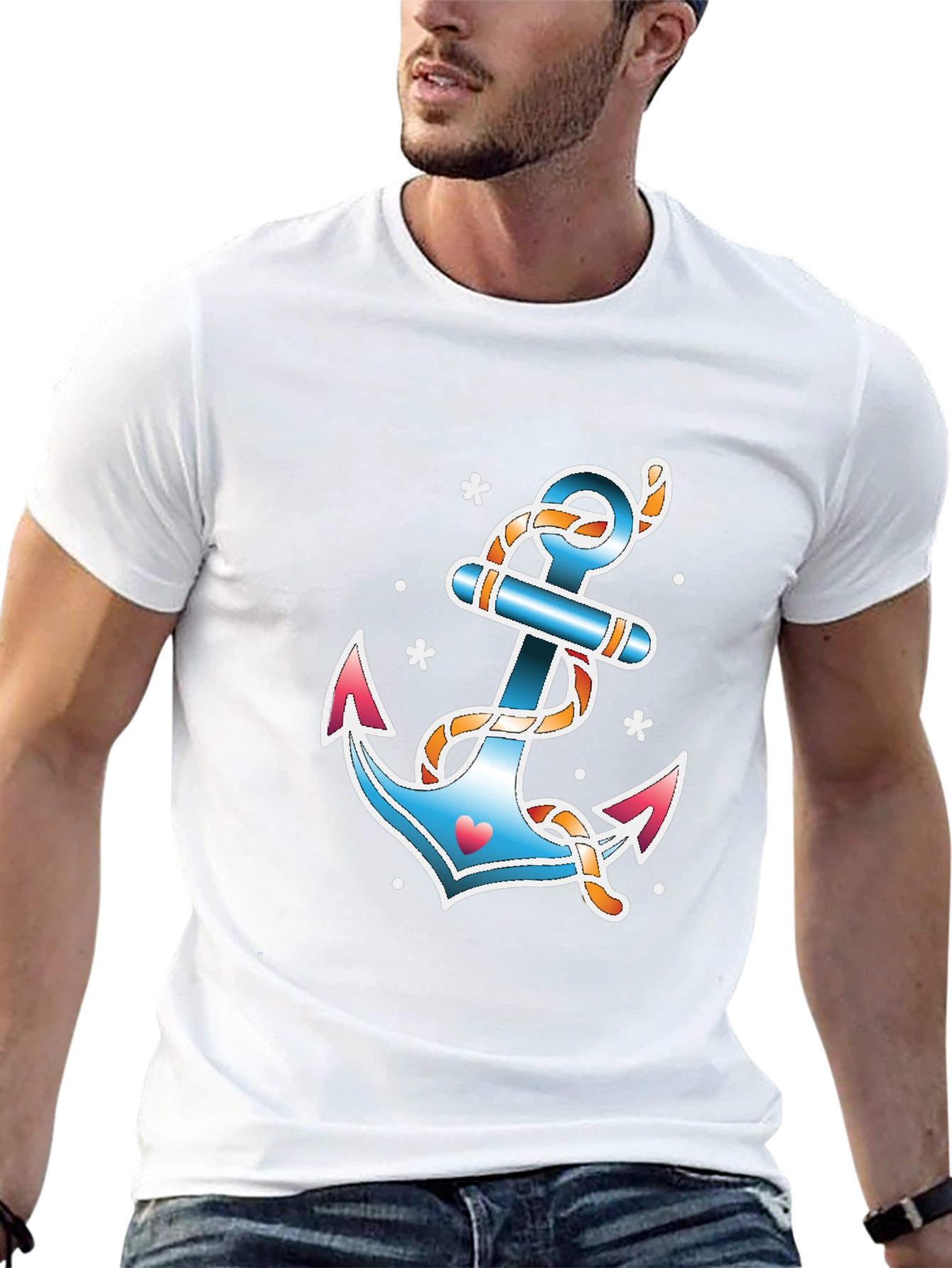 Nautical Anchor Graphic T-Shirt - Black