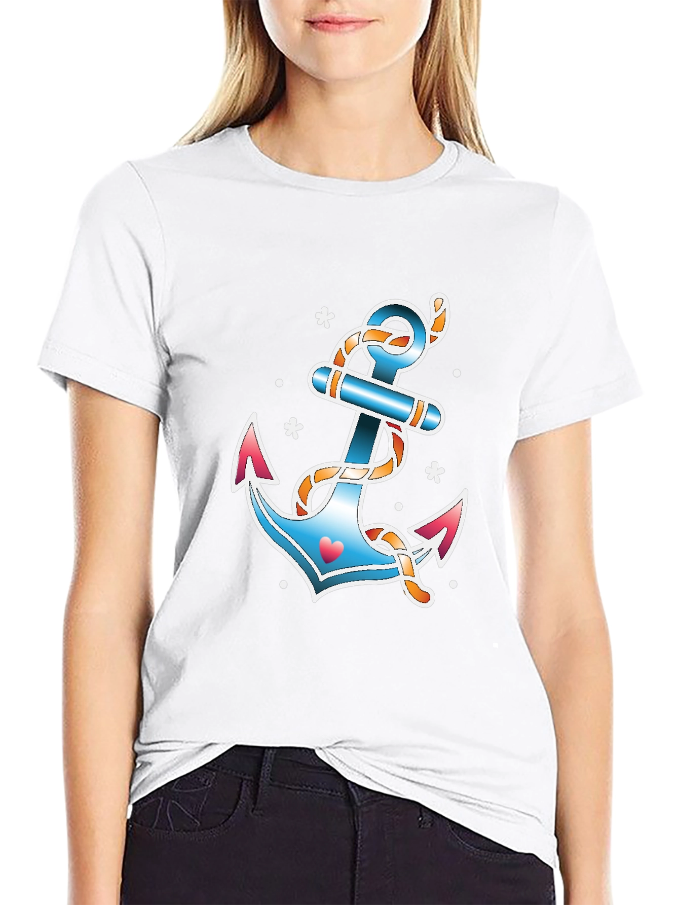 Nautical Anchor Graphic T-Shirt - Black