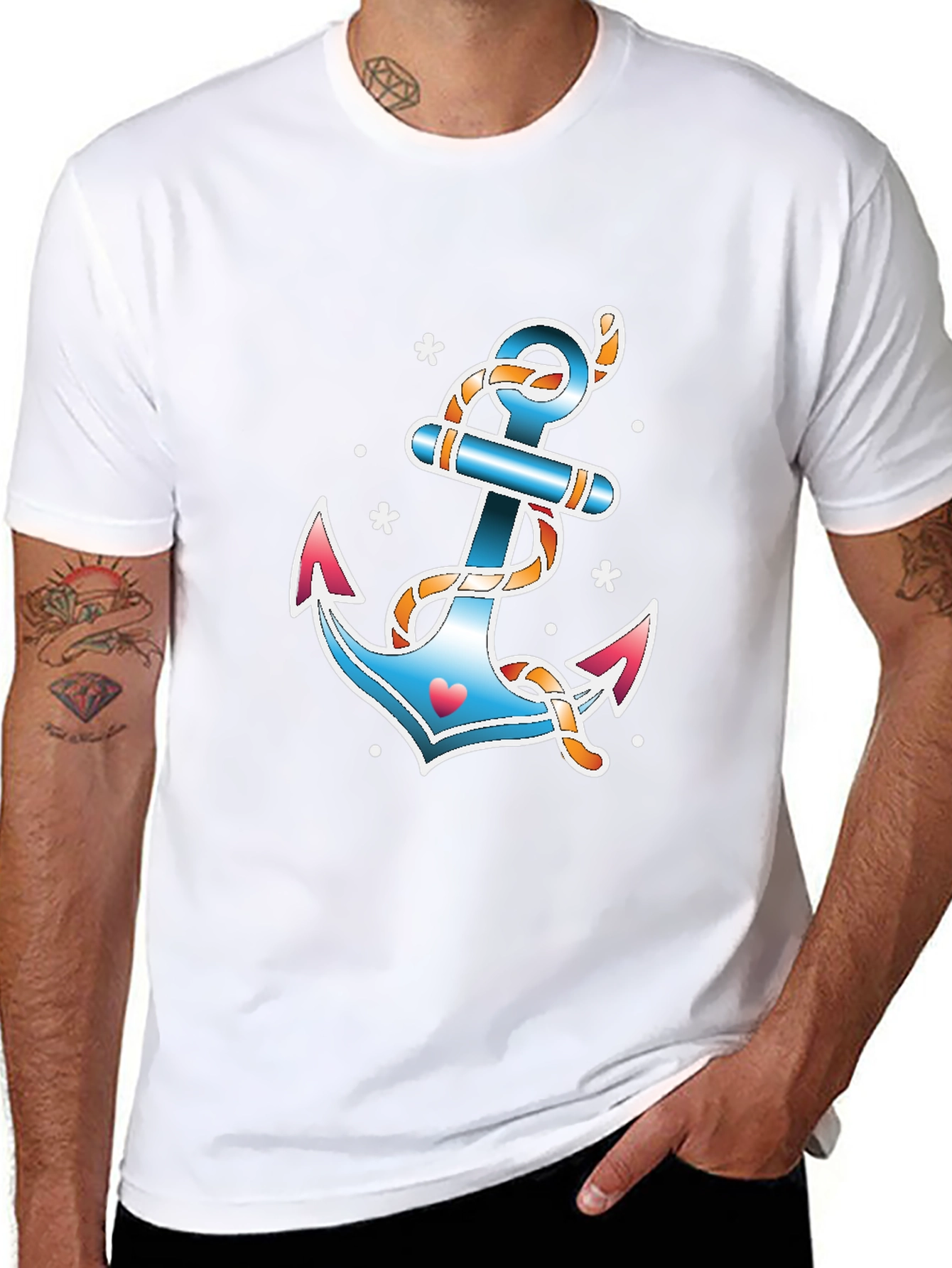 Nautical Anchor Graphic T-Shirt - Black