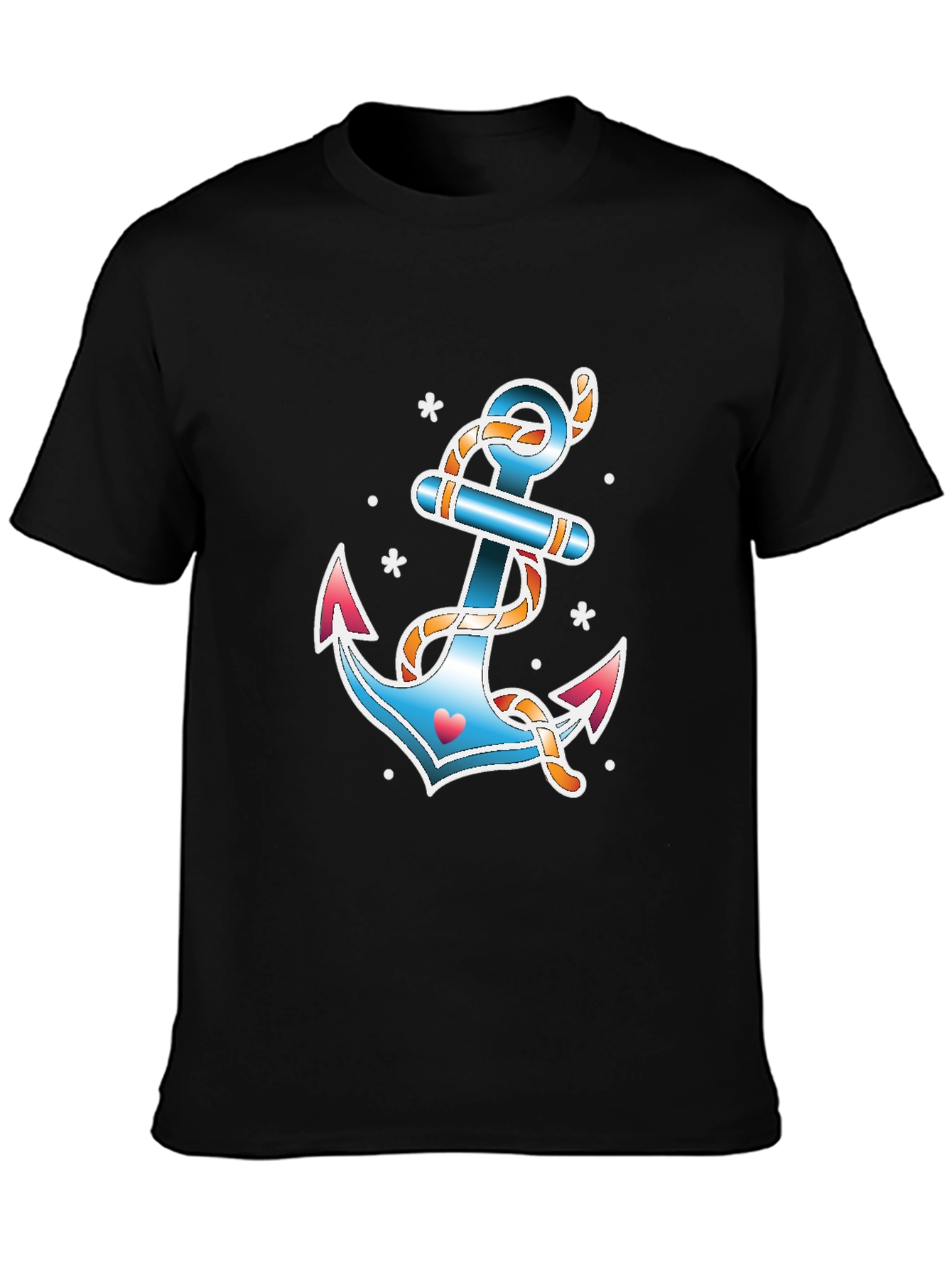 Nautical Anchor Graphic T-Shirt - Black