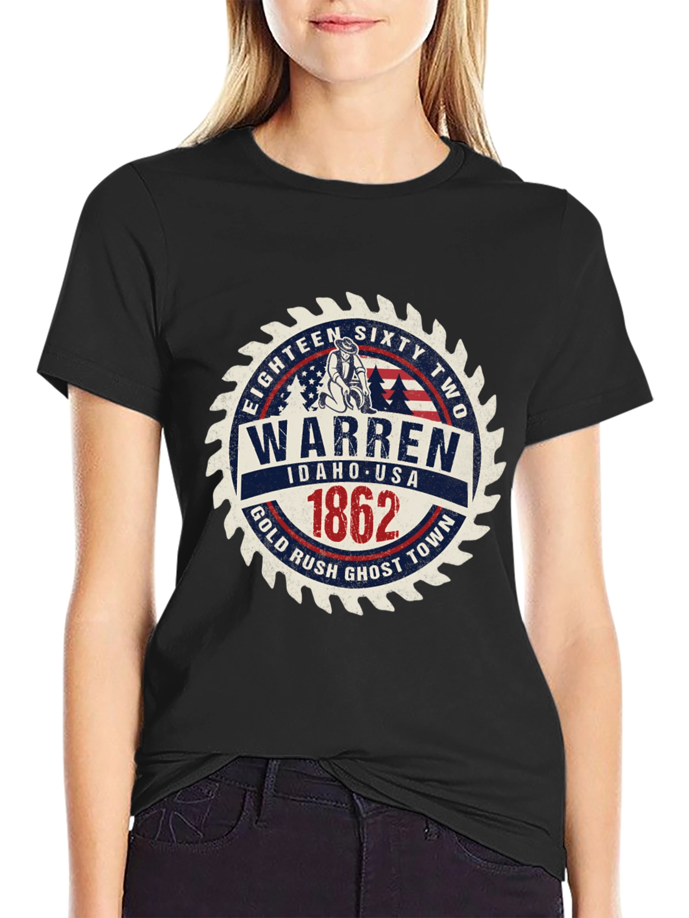 Warren Idaho 1862 Gold Rush Black T-Shirt
