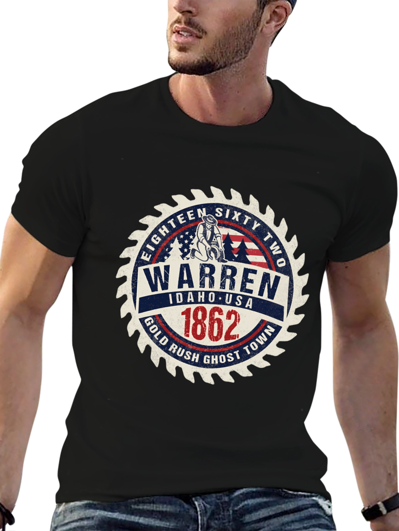 Warren Idaho 1862 Gold Rush Black T-Shirt