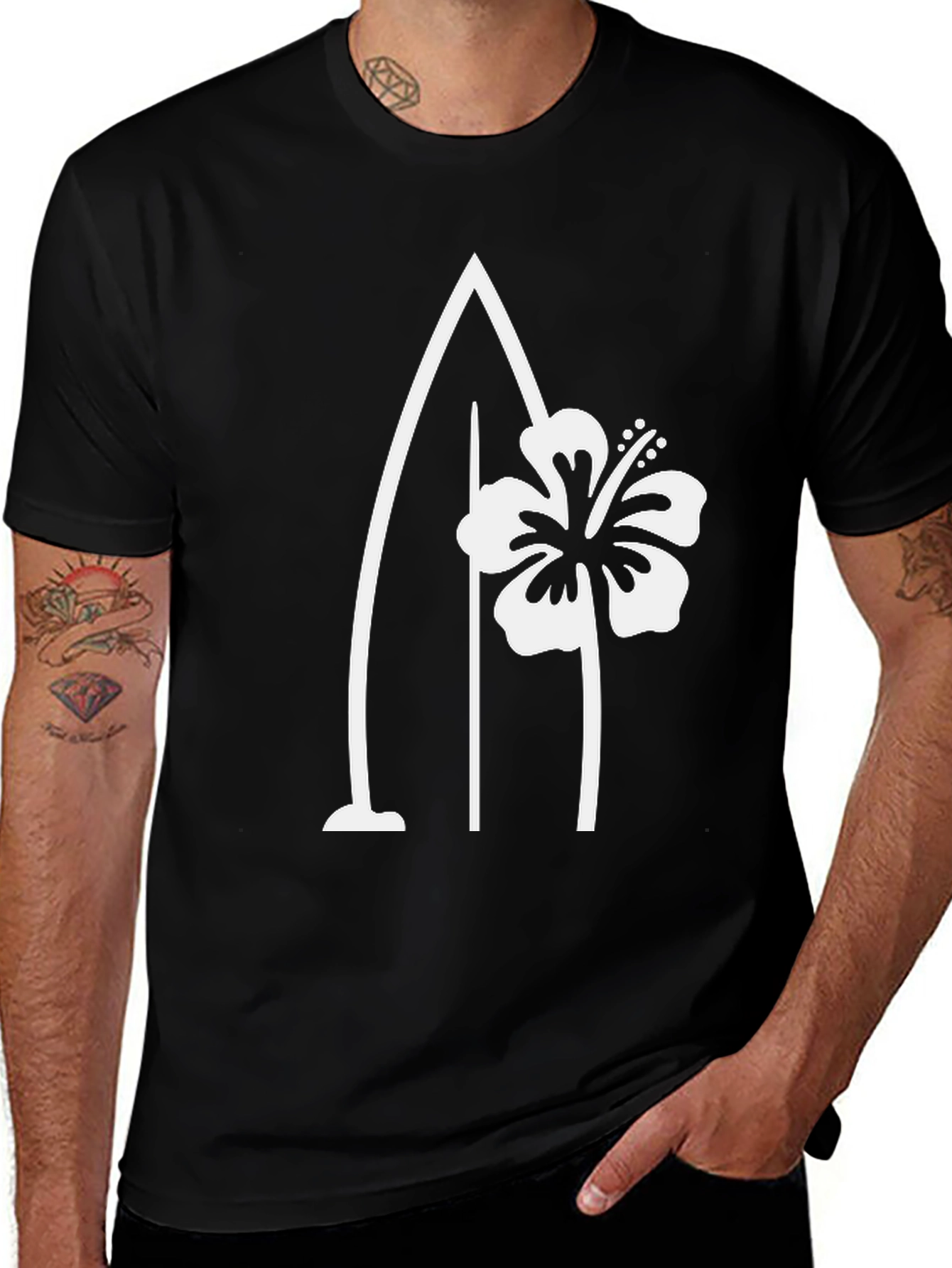 Hibiscus Surfboard Graphic Tee - Island Vibes