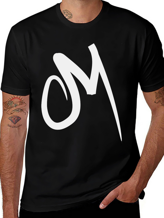 Black Tee with White Abstract Letter Graphic