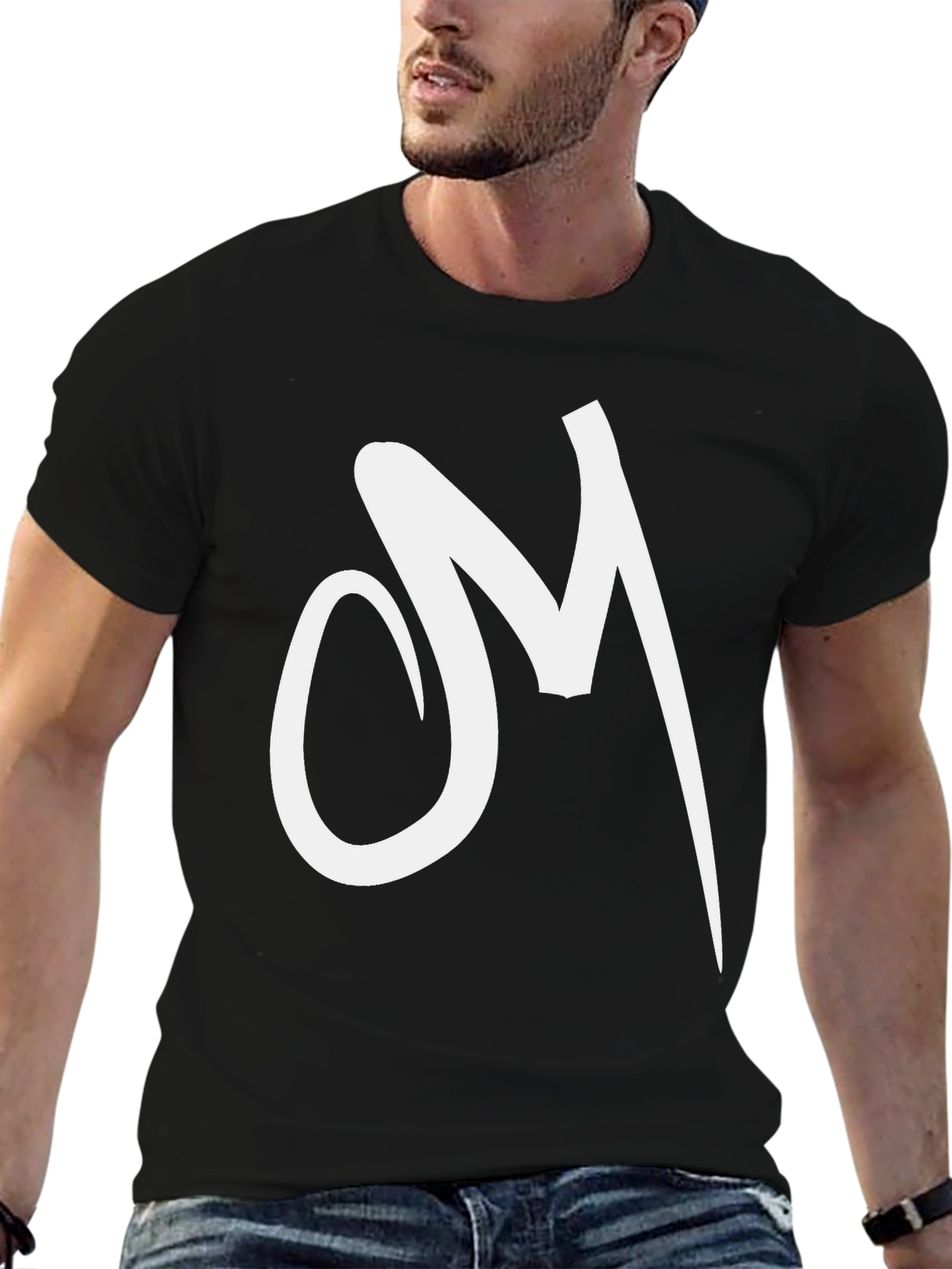 Black Tee with White Abstract Letter Graphic