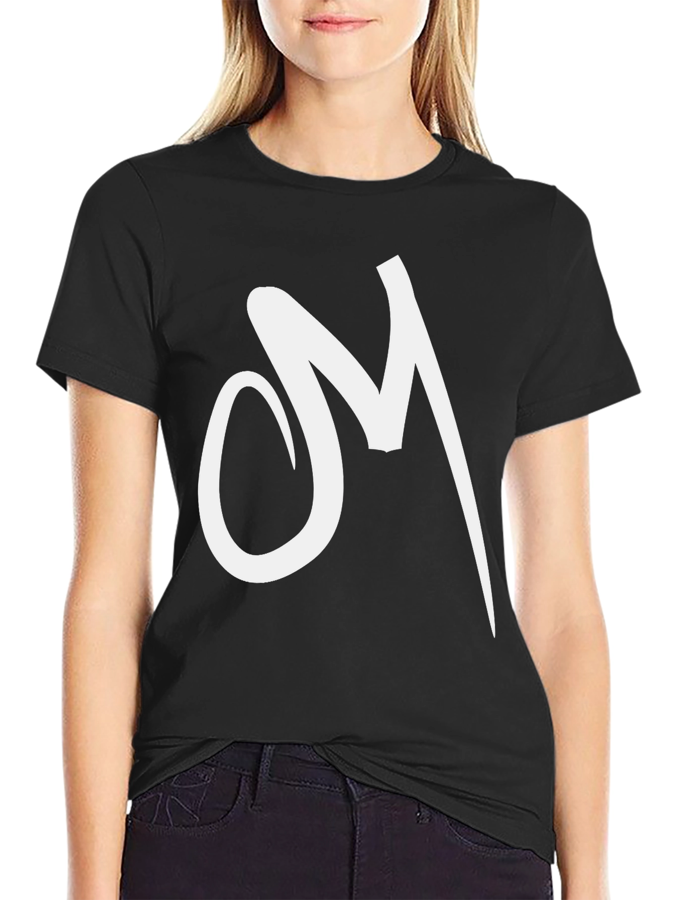 Black Tee with White Abstract Letter Graphic