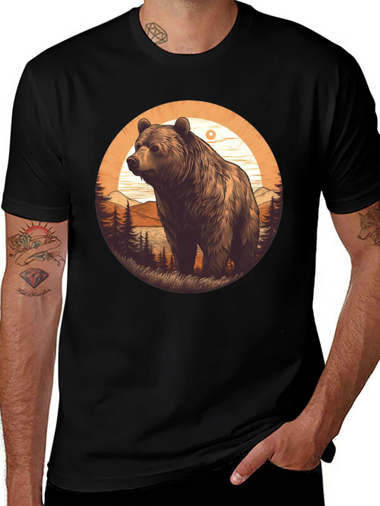 Bear Graphic T-Shirt - Black Nature Design