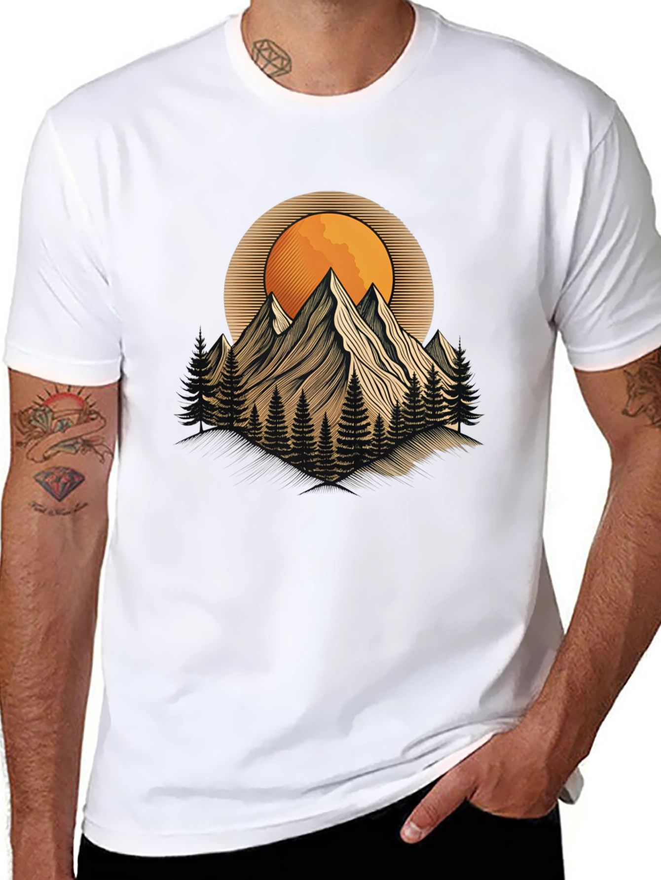 Mountain Sunset Graphic Tee - Nature Inspired Black T-Shirt