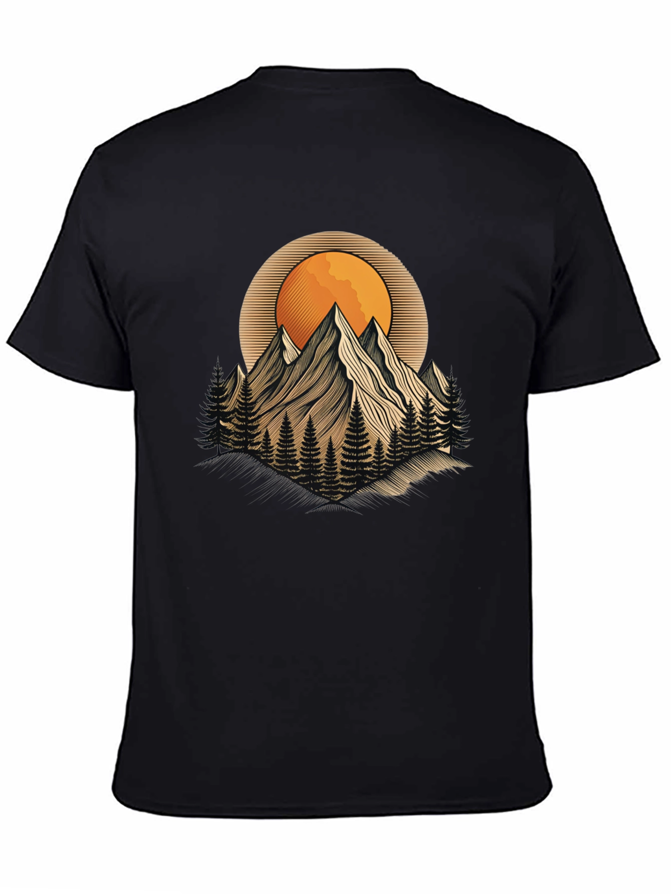 Mountain Sunset Graphic Tee - Nature Inspired Black T-Shirt