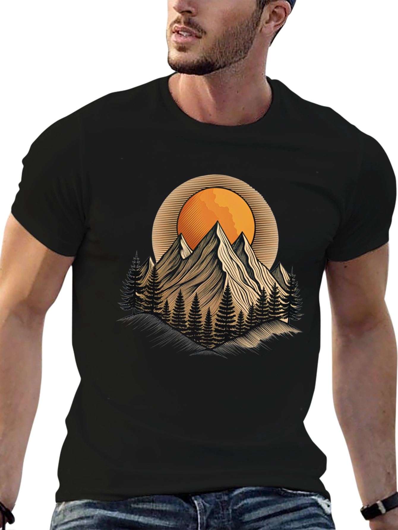 Mountain Sunset Graphic Tee - Nature Inspired Black T-Shirt