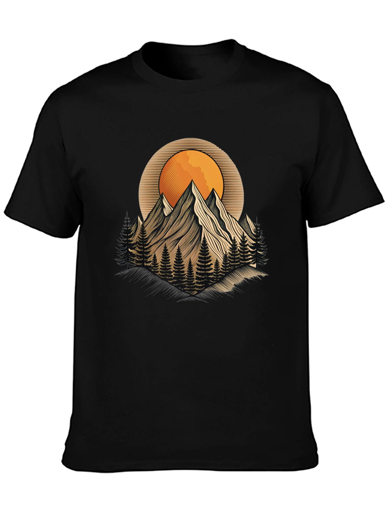 Mountain Sunset Graphic Tee - Nature Inspired Black T-Shirt