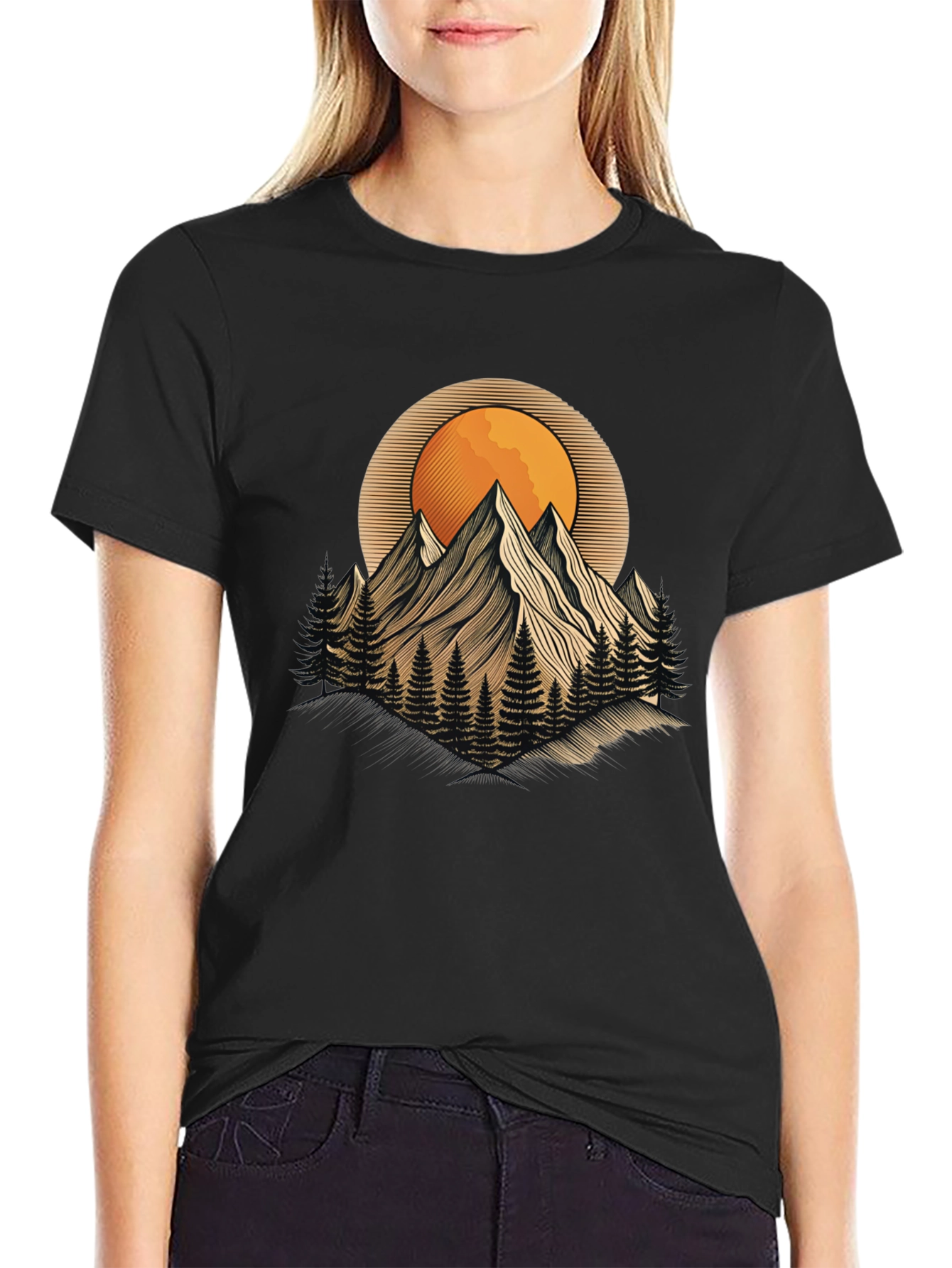 Mountain Sunset Graphic Tee - Nature Inspired Black T-Shirt