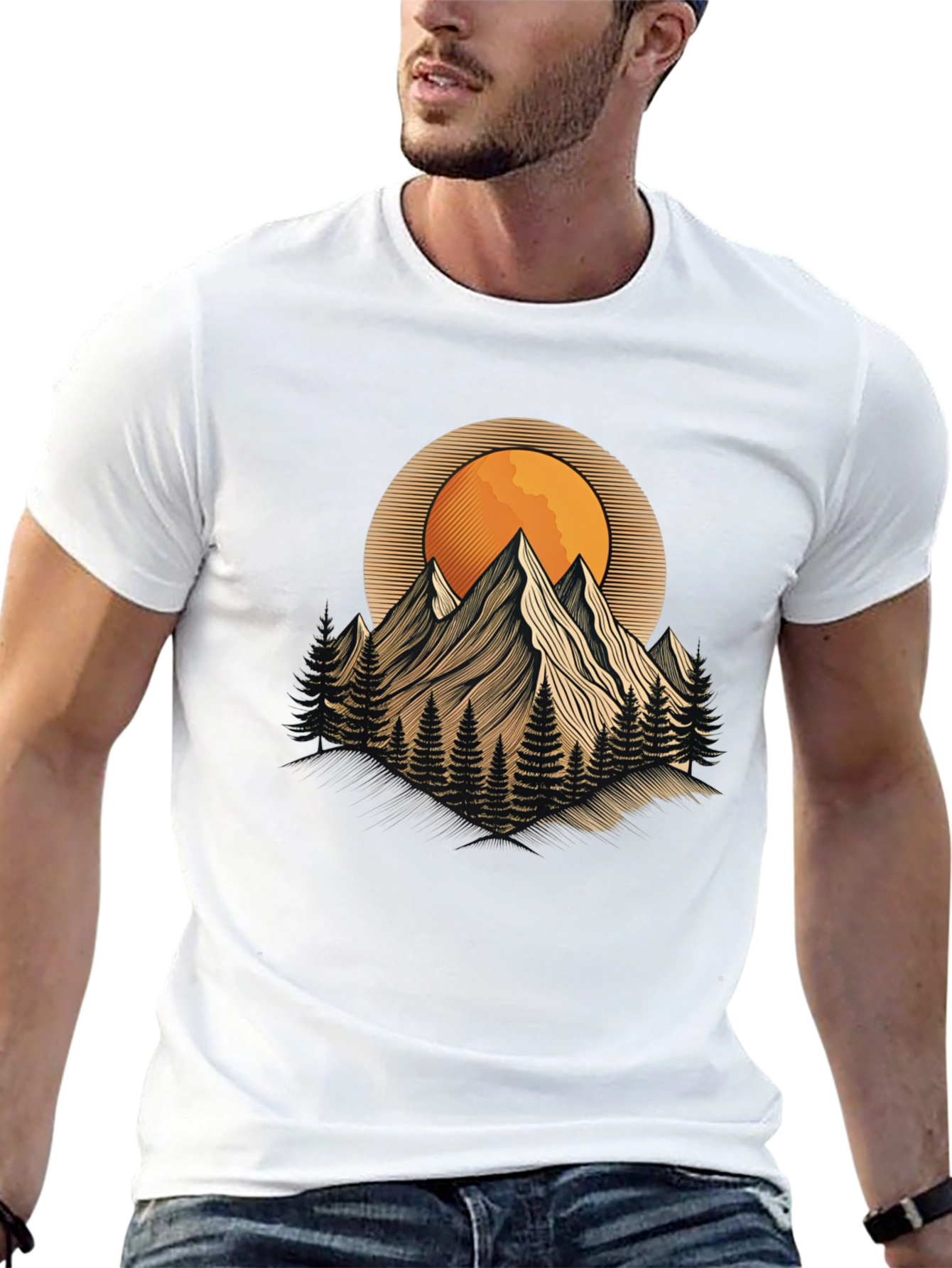 Mountain Sunset Graphic Tee - Nature Inspired Black T-Shirt