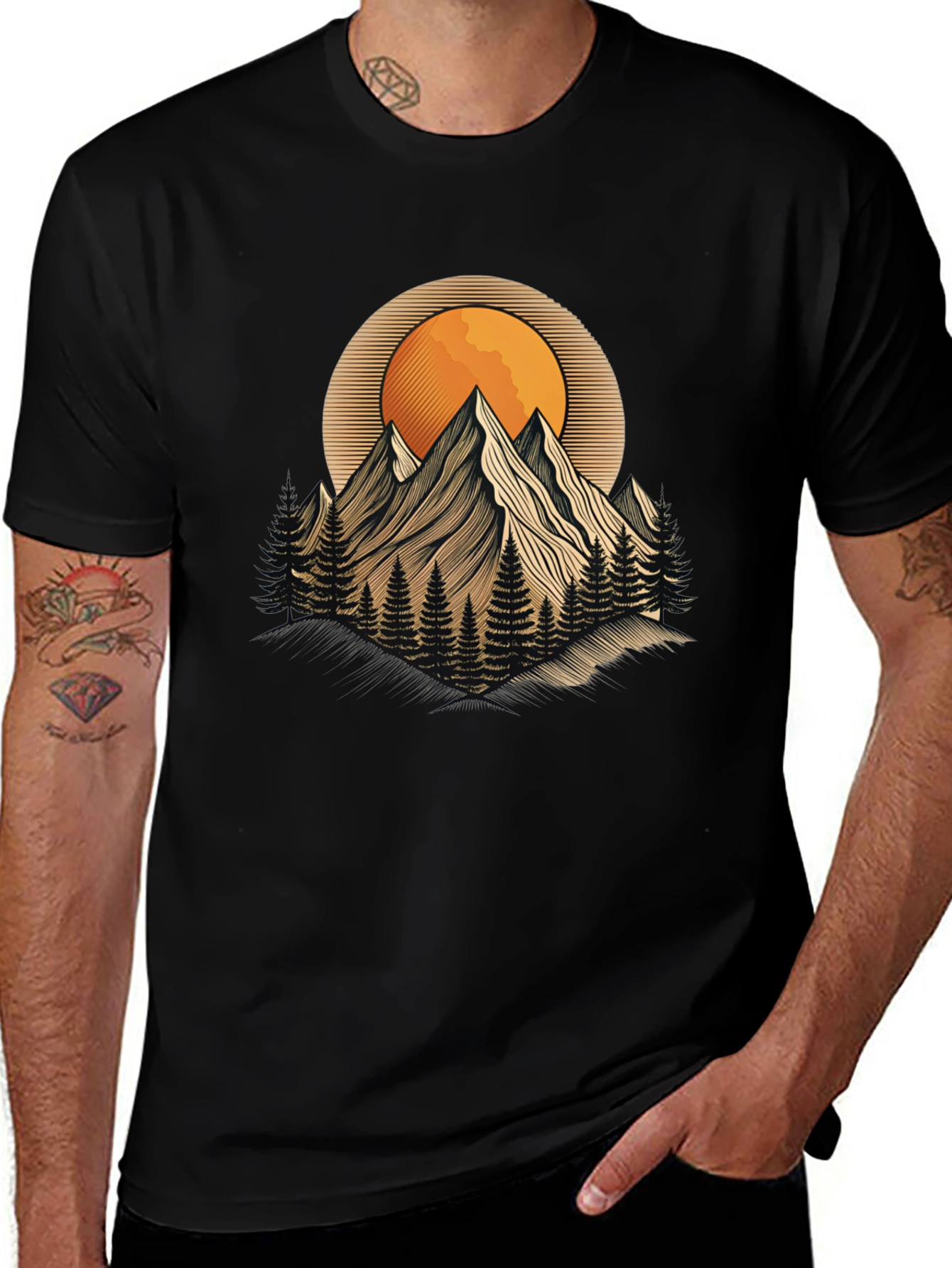 Mountain Sunset Graphic Tee - Nature Inspired Black T-Shirt