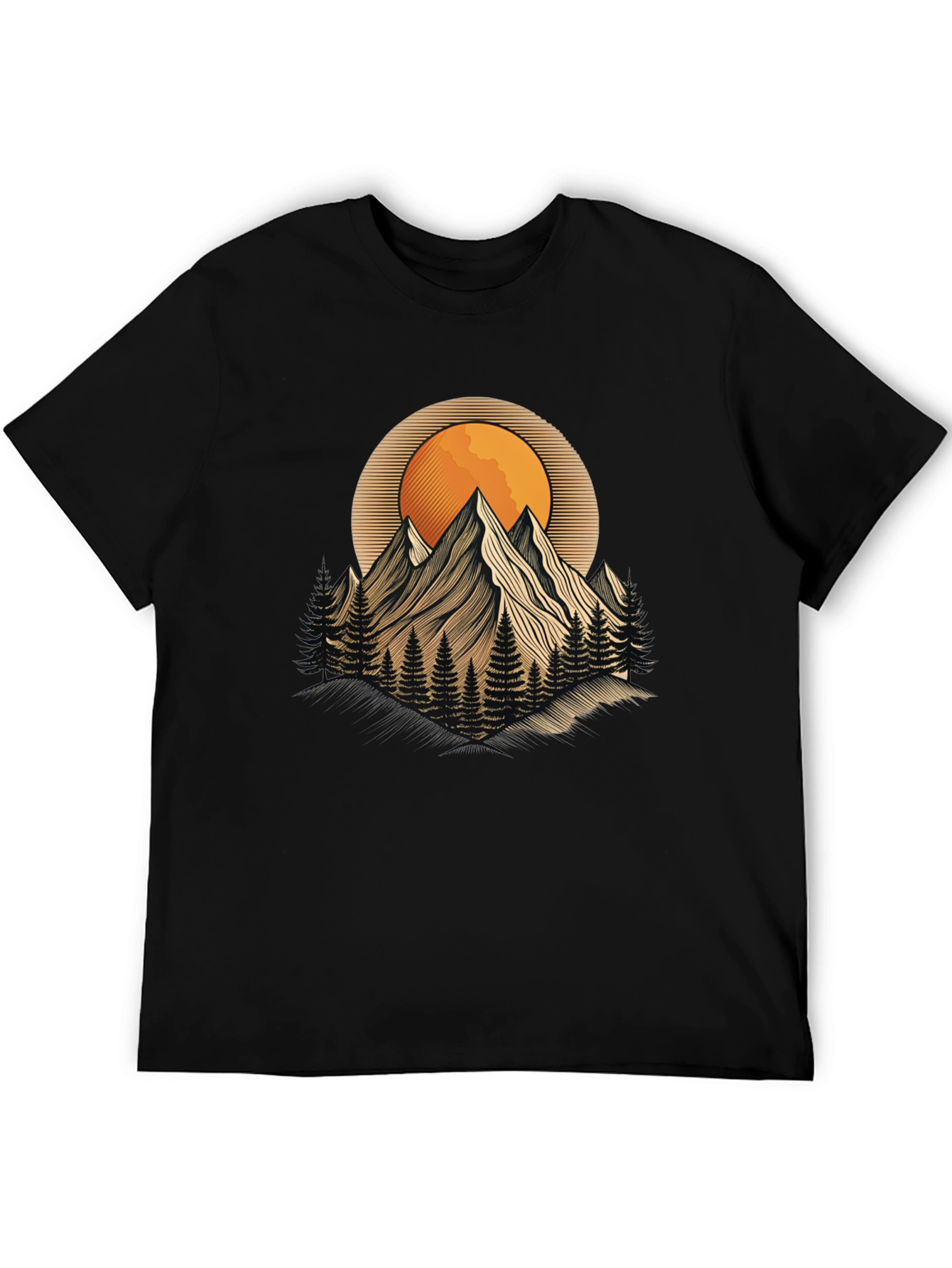 Mountain Sunset Graphic Tee - Nature Inspired Black T-Shirt