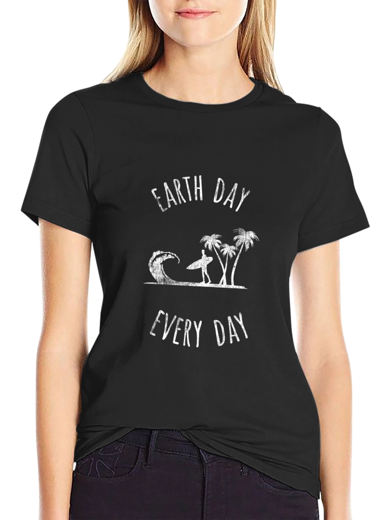 Earth Day Every Day Black T-Shirt Surfer