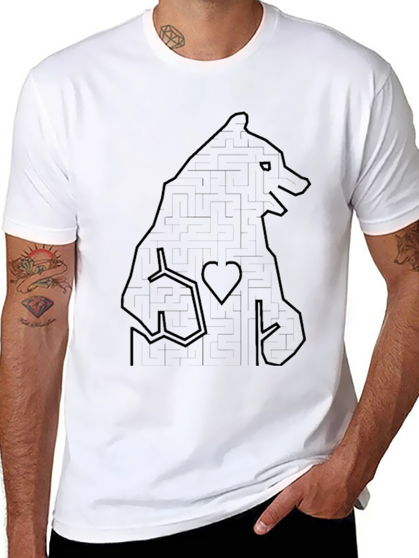 Bear Maze Graphic Black T-Shirt
