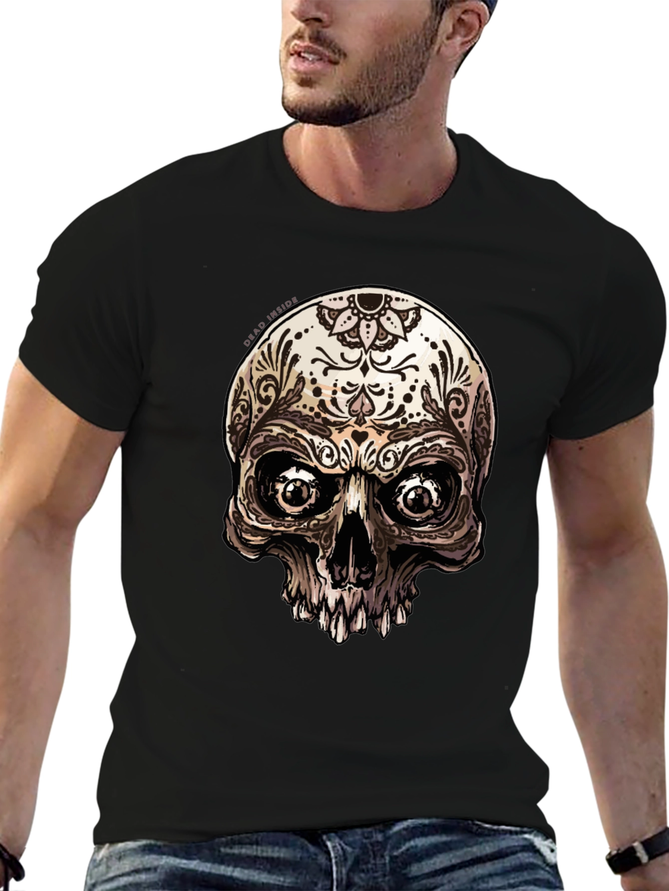 Sugar Skull Graphic Print Black T-Shirt