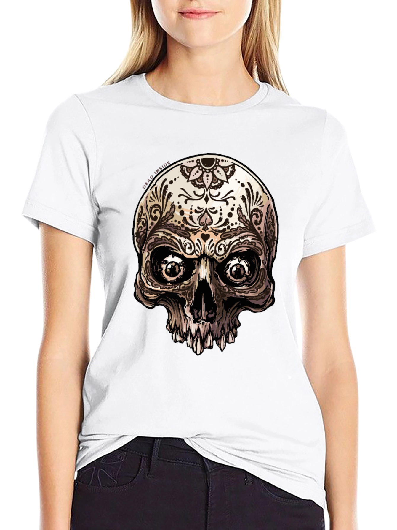 Sugar Skull Graphic Print Black T-Shirt