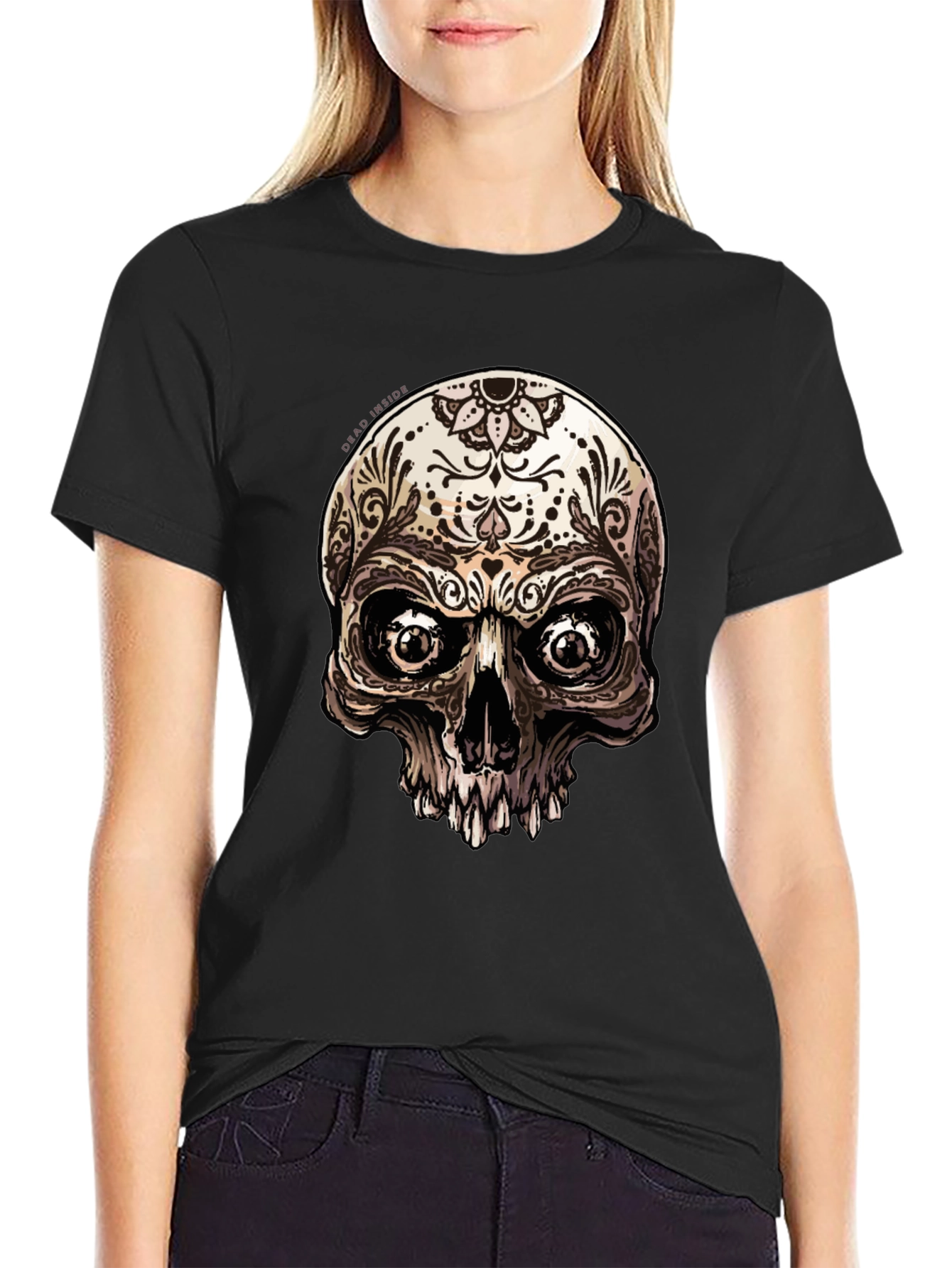 Sugar Skull Graphic Print Black T-Shirt
