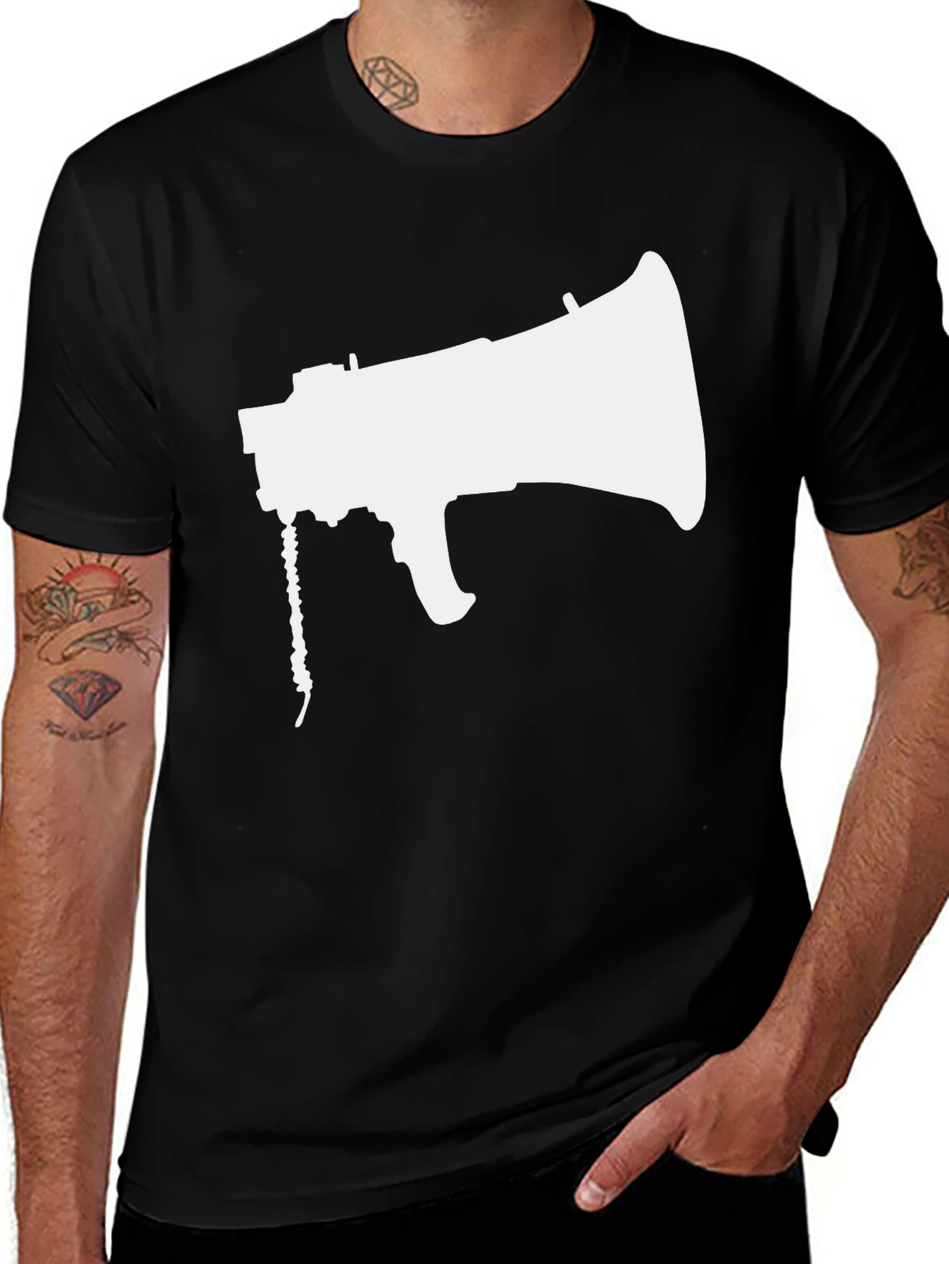 Megaphone Graphic Tee - Black Cotton Shirt