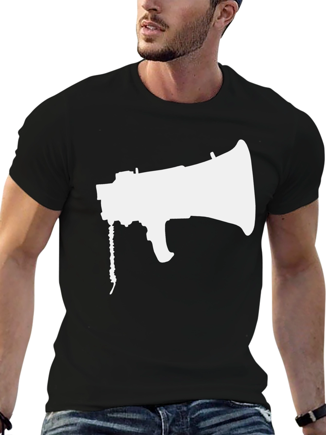 Megaphone Graphic Tee - Black Cotton Shirt