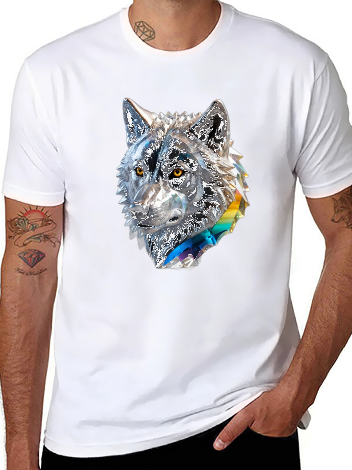 Abstract Wolf Graphic Black T-Shirt
