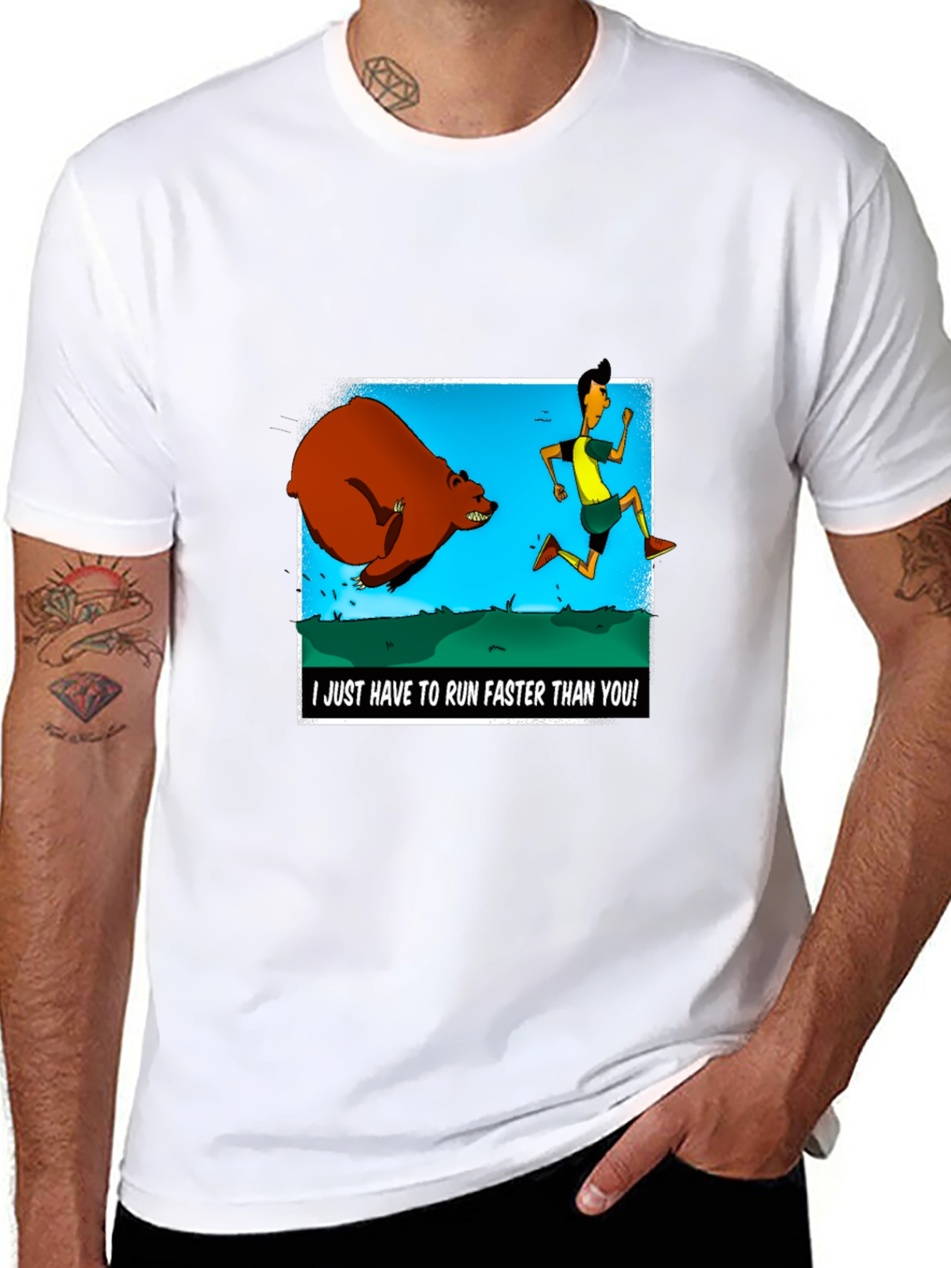 Run Faster Than You T-Shirt: Bear Chase Graphic Tee