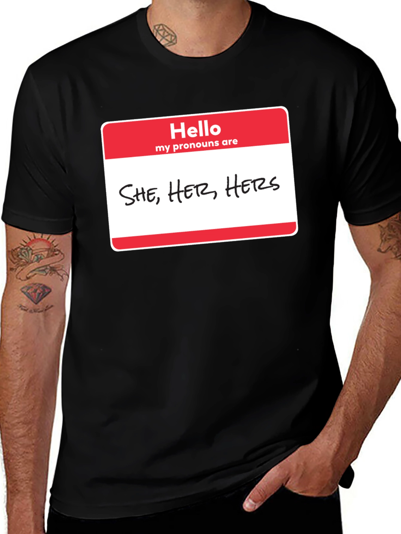 She Her Hers Pronoun T-Shirt - Black