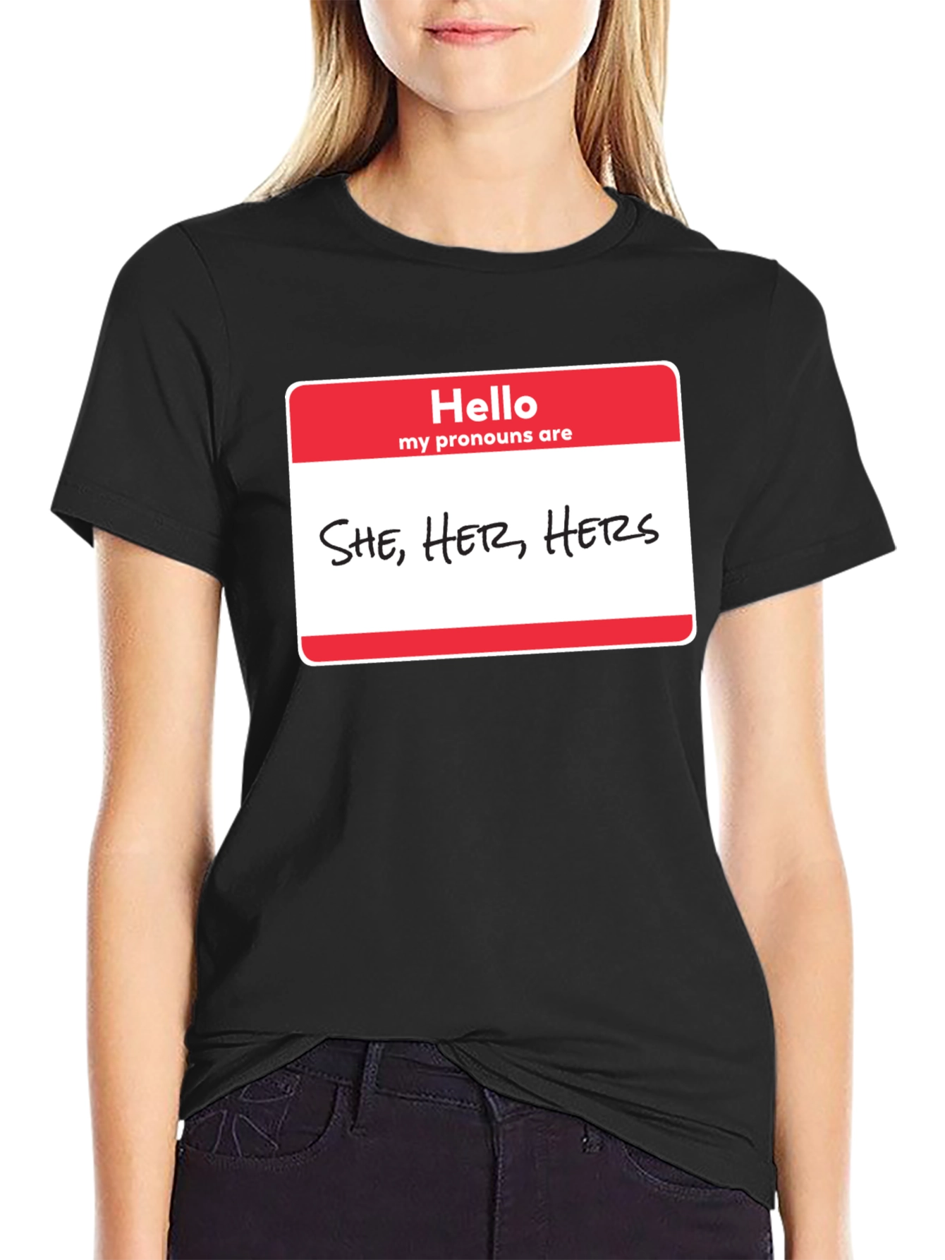 She Her Hers Pronoun T-Shirt - Black