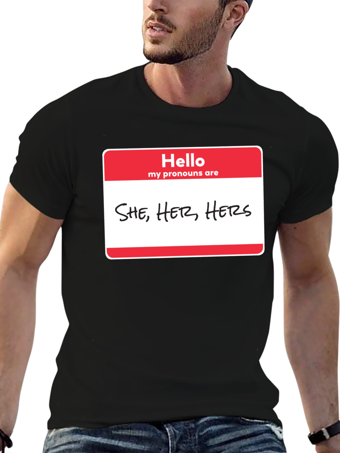 She Her Hers Pronoun T-Shirt - Black