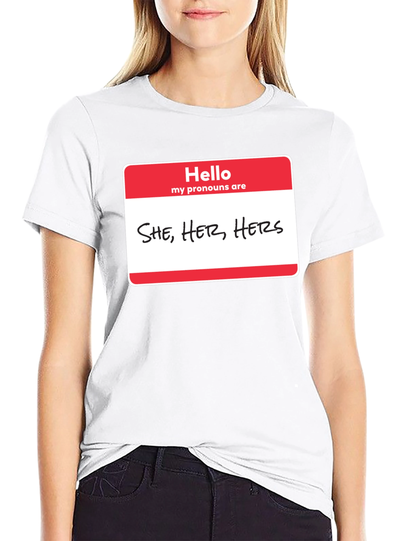 She Her Hers Pronoun T-Shirt - Black