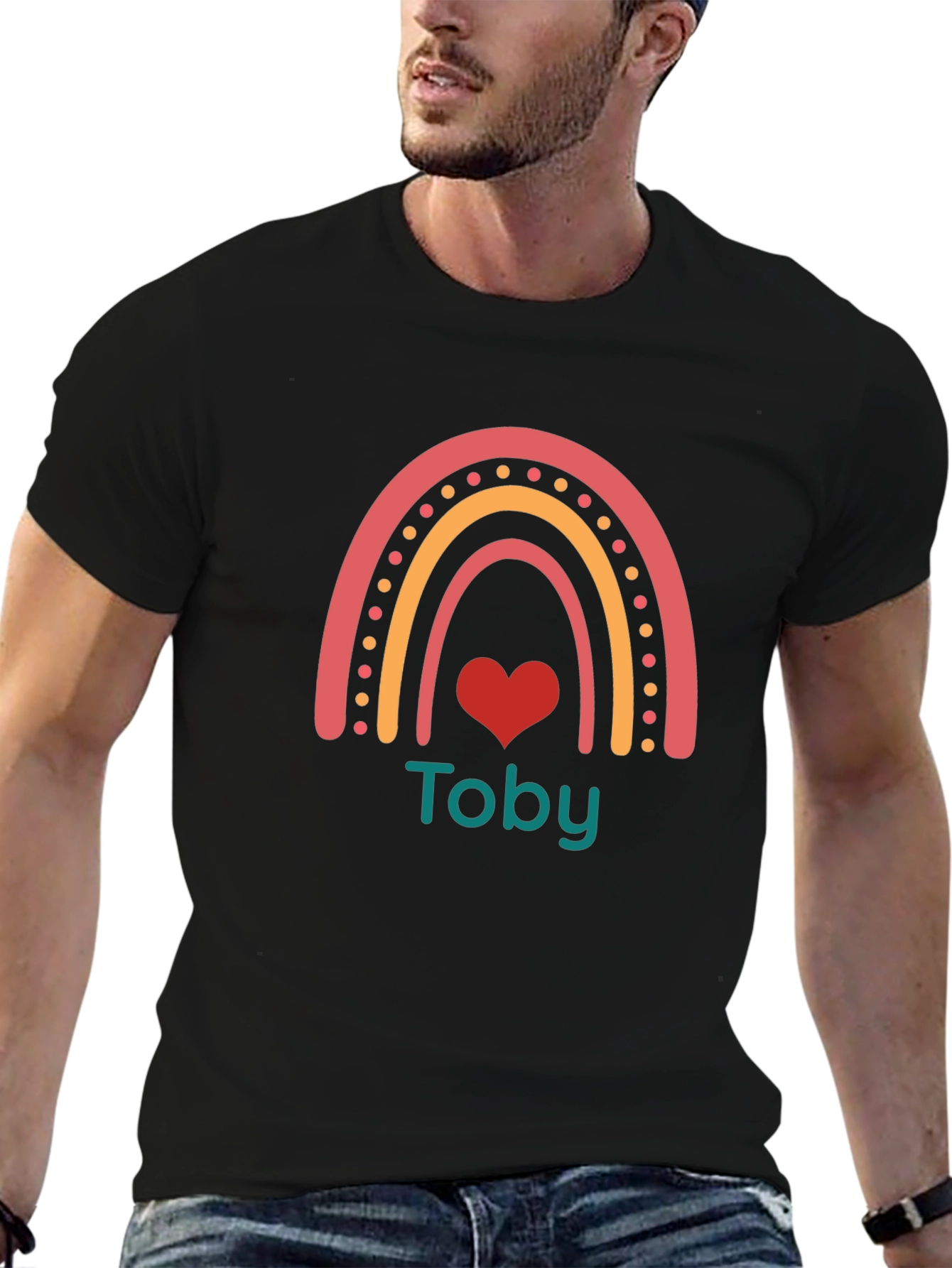 Personalized Toby Rainbow Heart T-Shirt