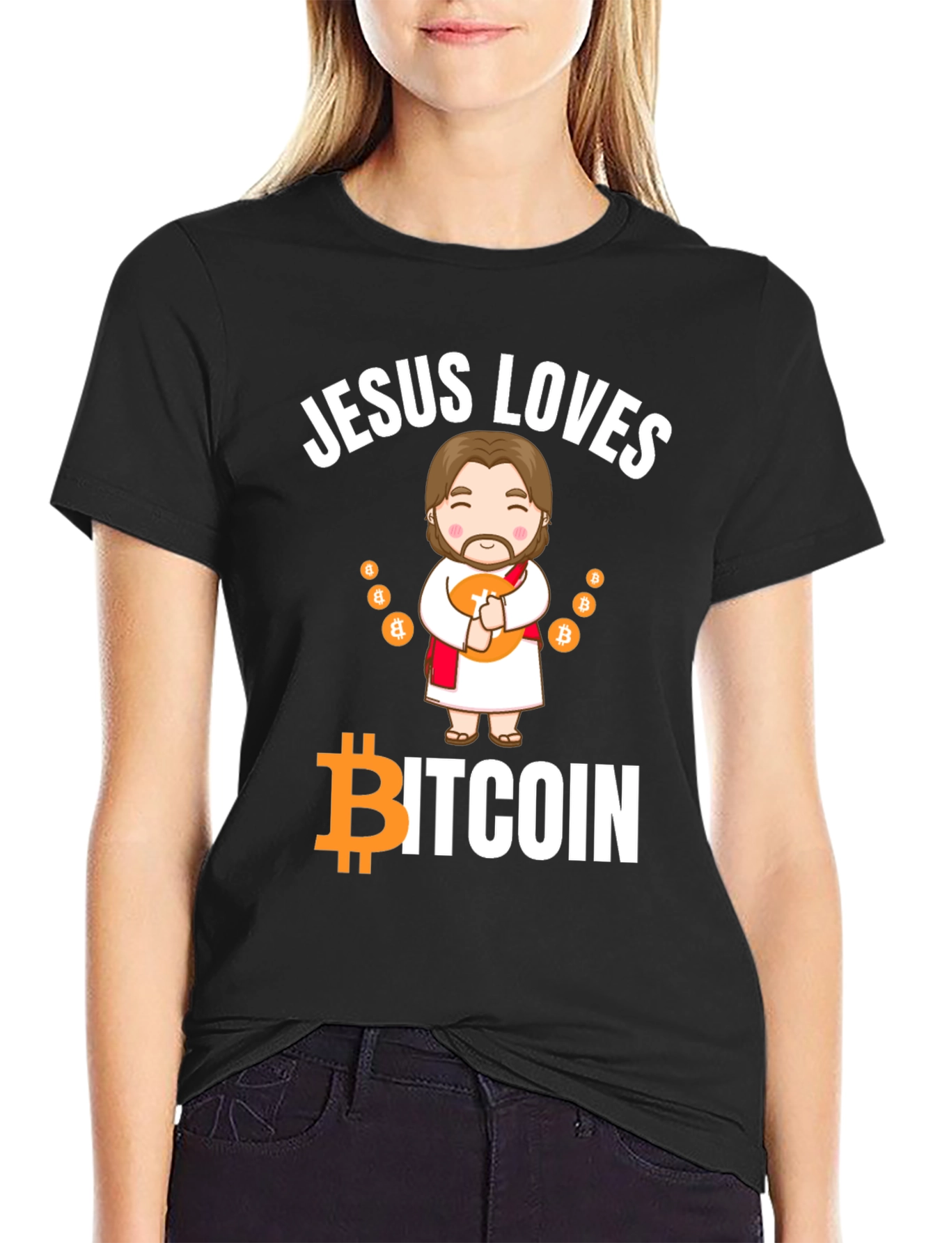 Jesus Loves Bitcoin Black T-Shirt Crypto Tee