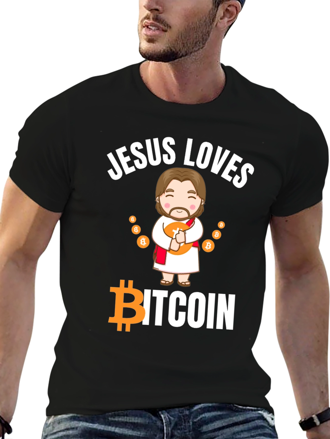 Jesus Loves Bitcoin Black T-Shirt Crypto Tee
