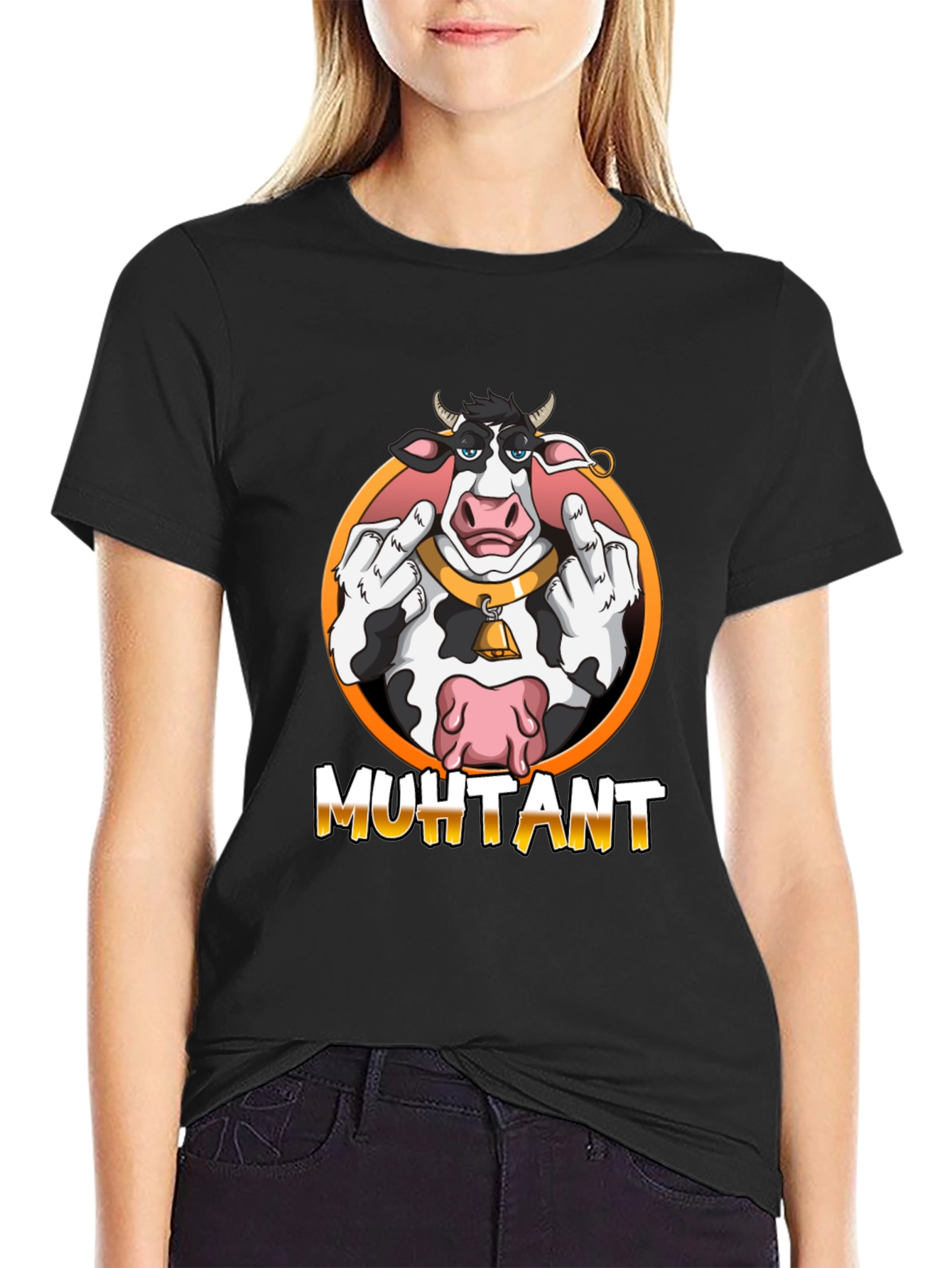 Muhtant Cartoon Cow Graphic T-Shirt