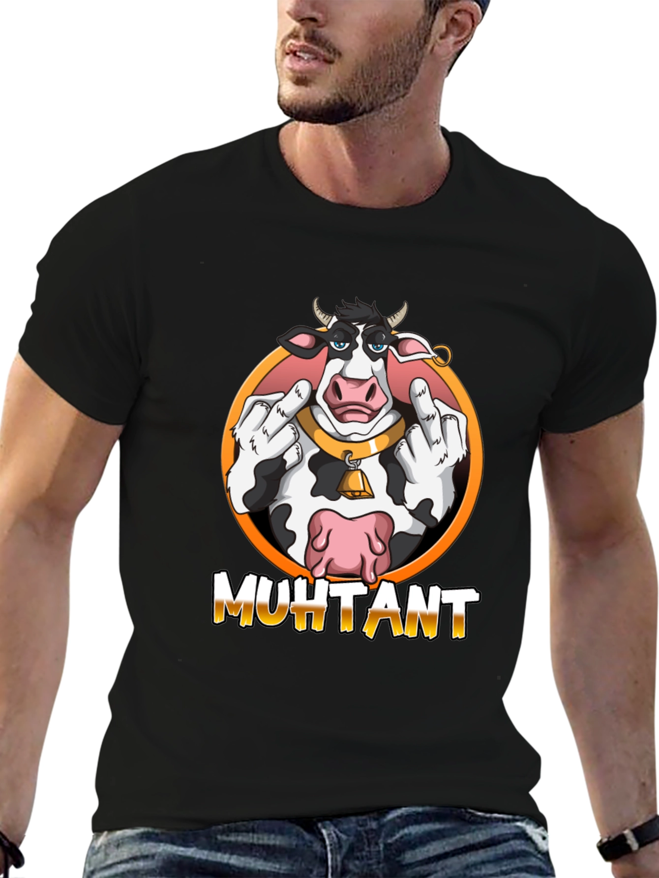 Muhtant Cartoon Cow Graphic T-Shirt