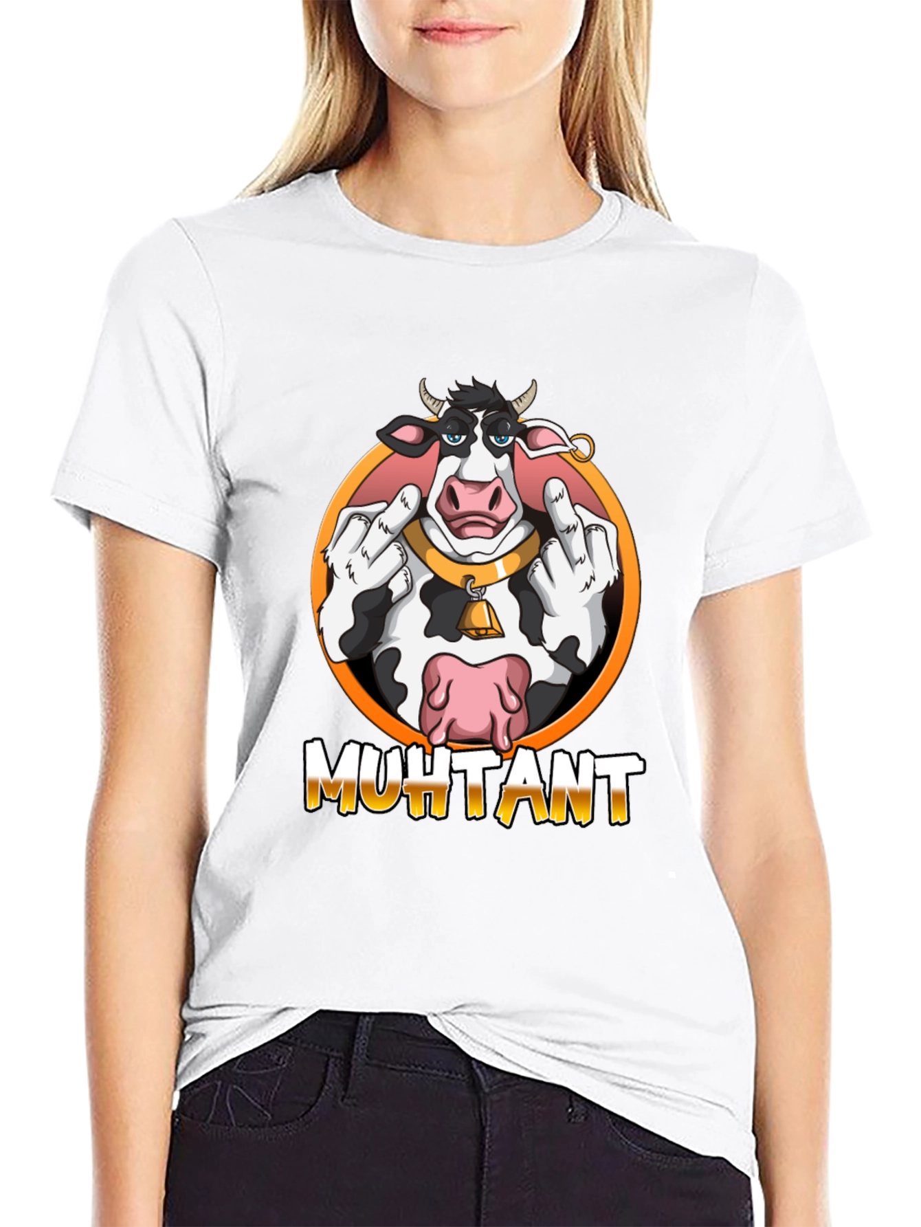 Muhtant Cartoon Cow Graphic T-Shirt