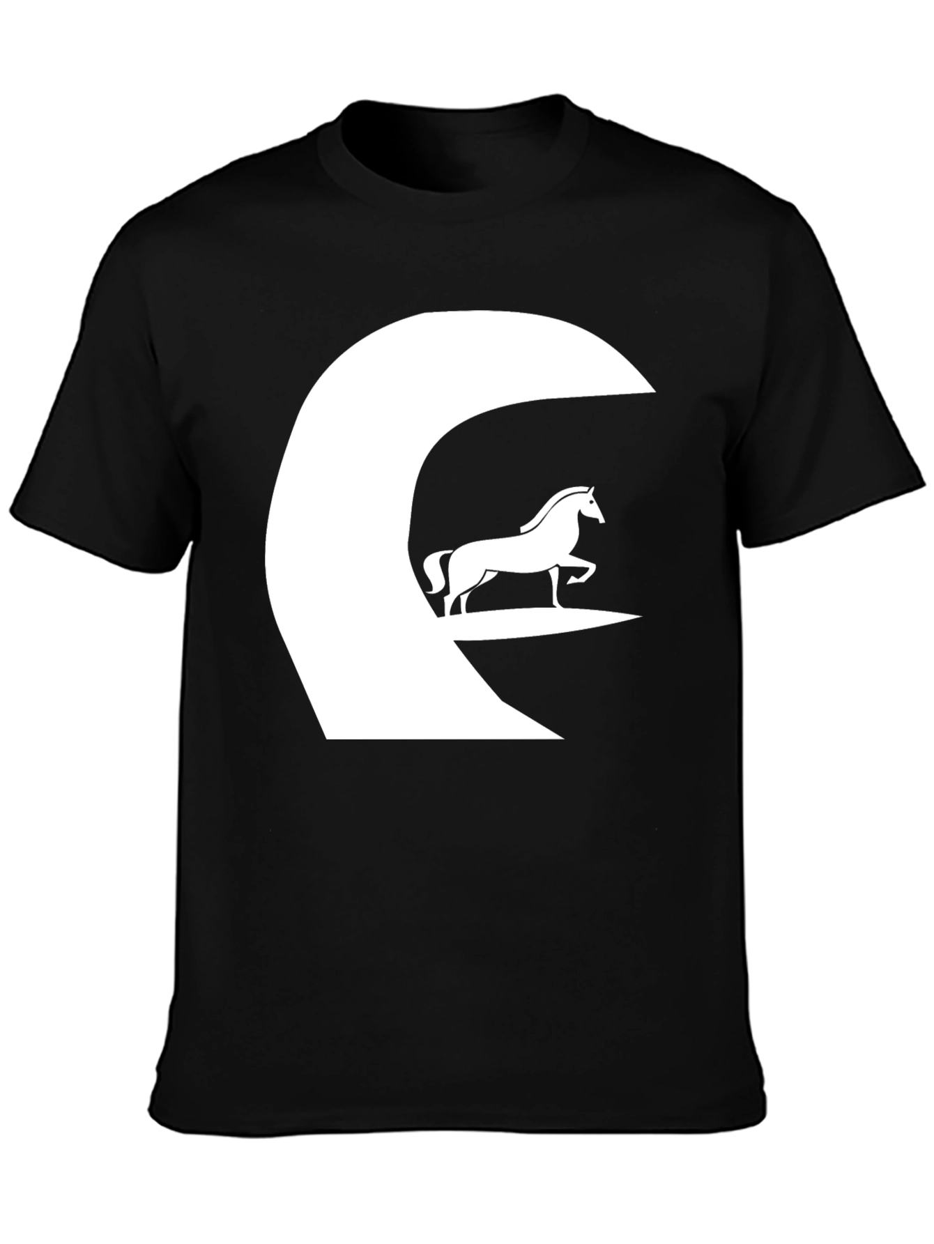 Horse Graphic Tee - Black Cotton Casual T-Shirt