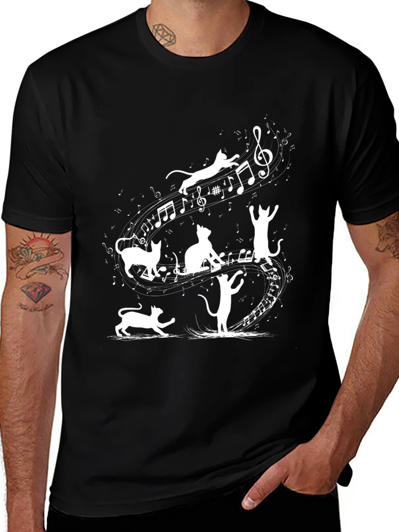 Musical Cat T-Shirt - Black Novelty Graphic Tee