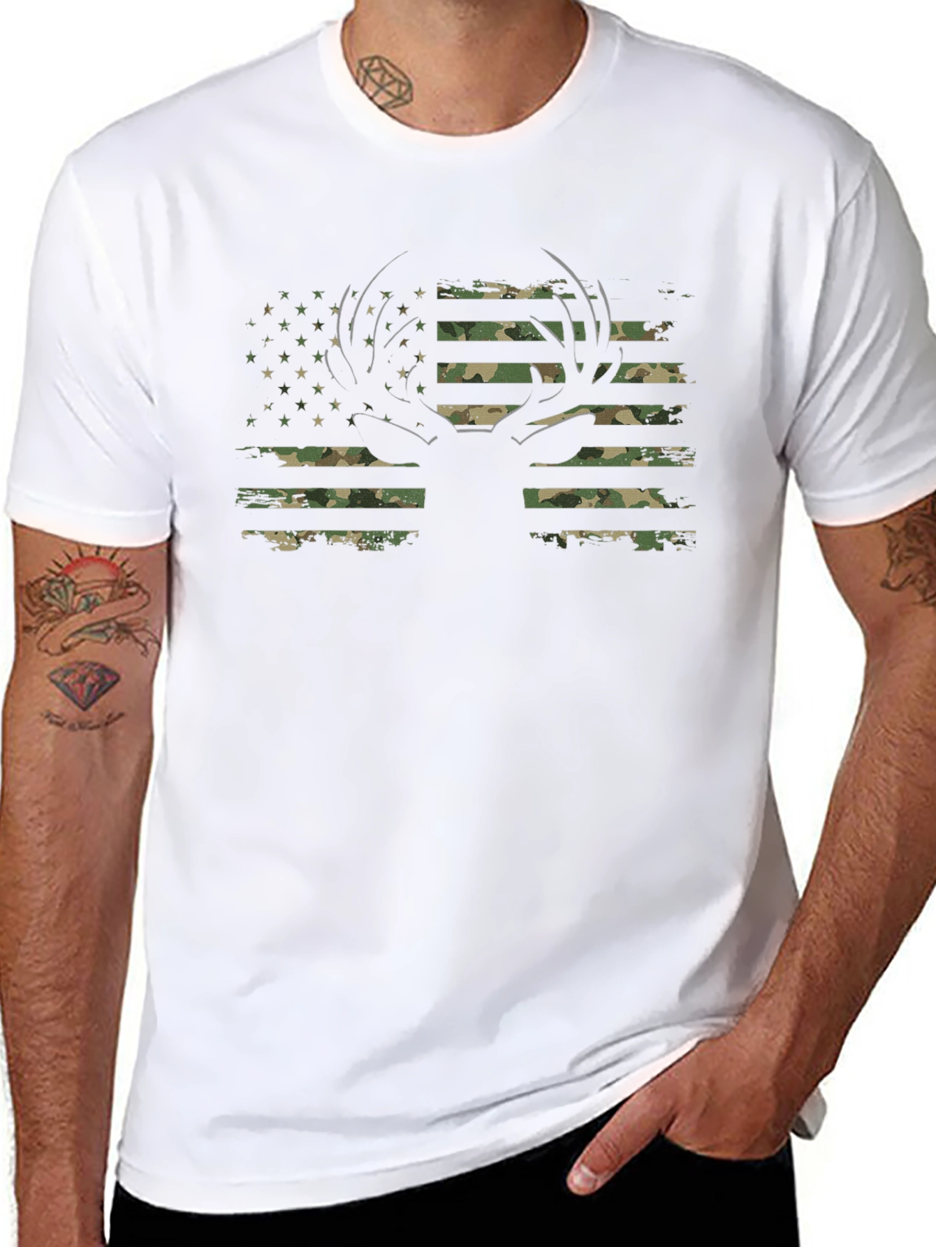 Camo American Flag Deer Hunting T-Shirt