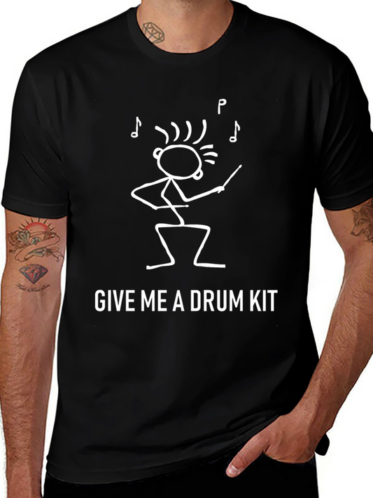 Give Me a Drum Kit T-Shirt - Musician Stick Figure Tee