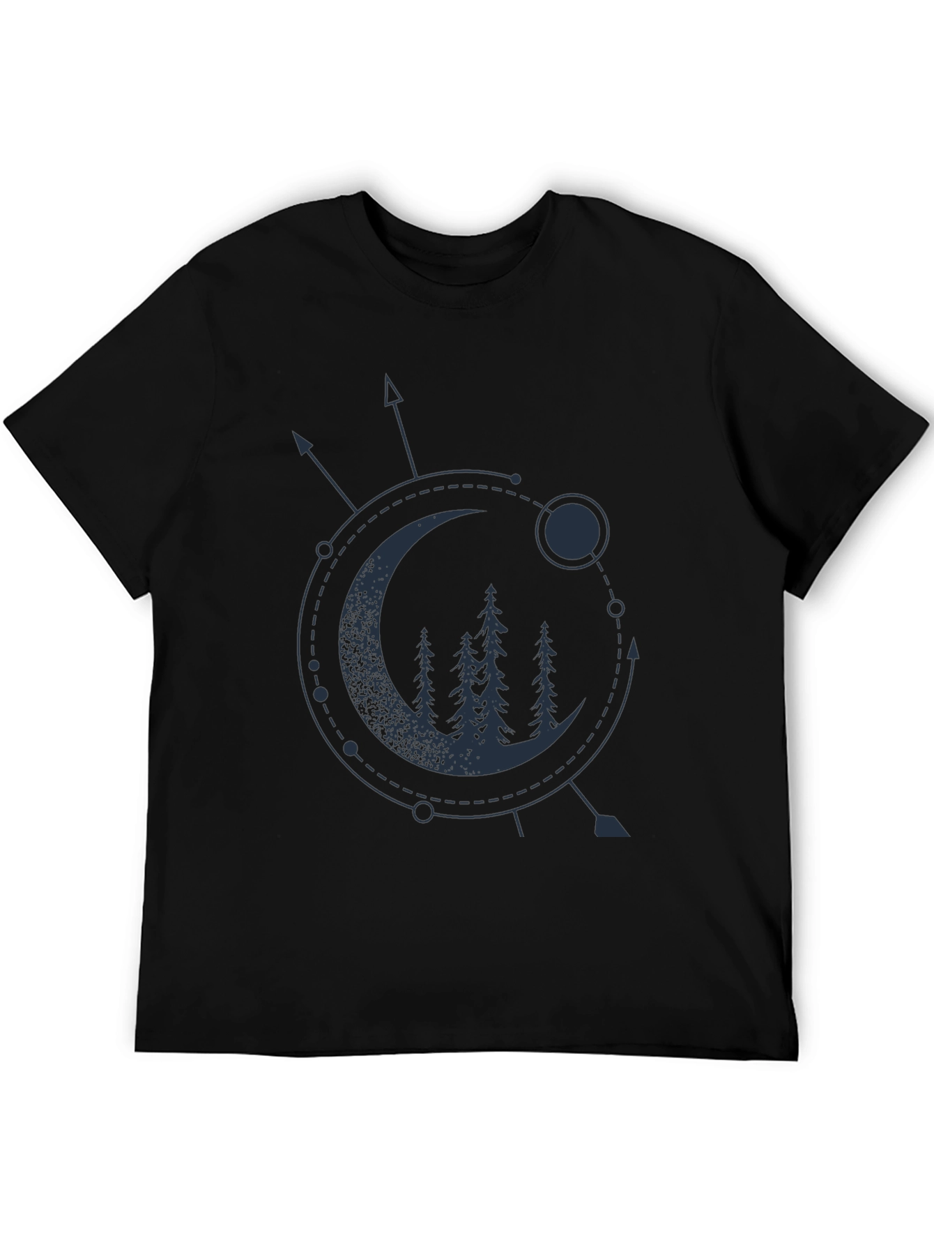 Geometric Moon & Trees Graphic Tee - Black