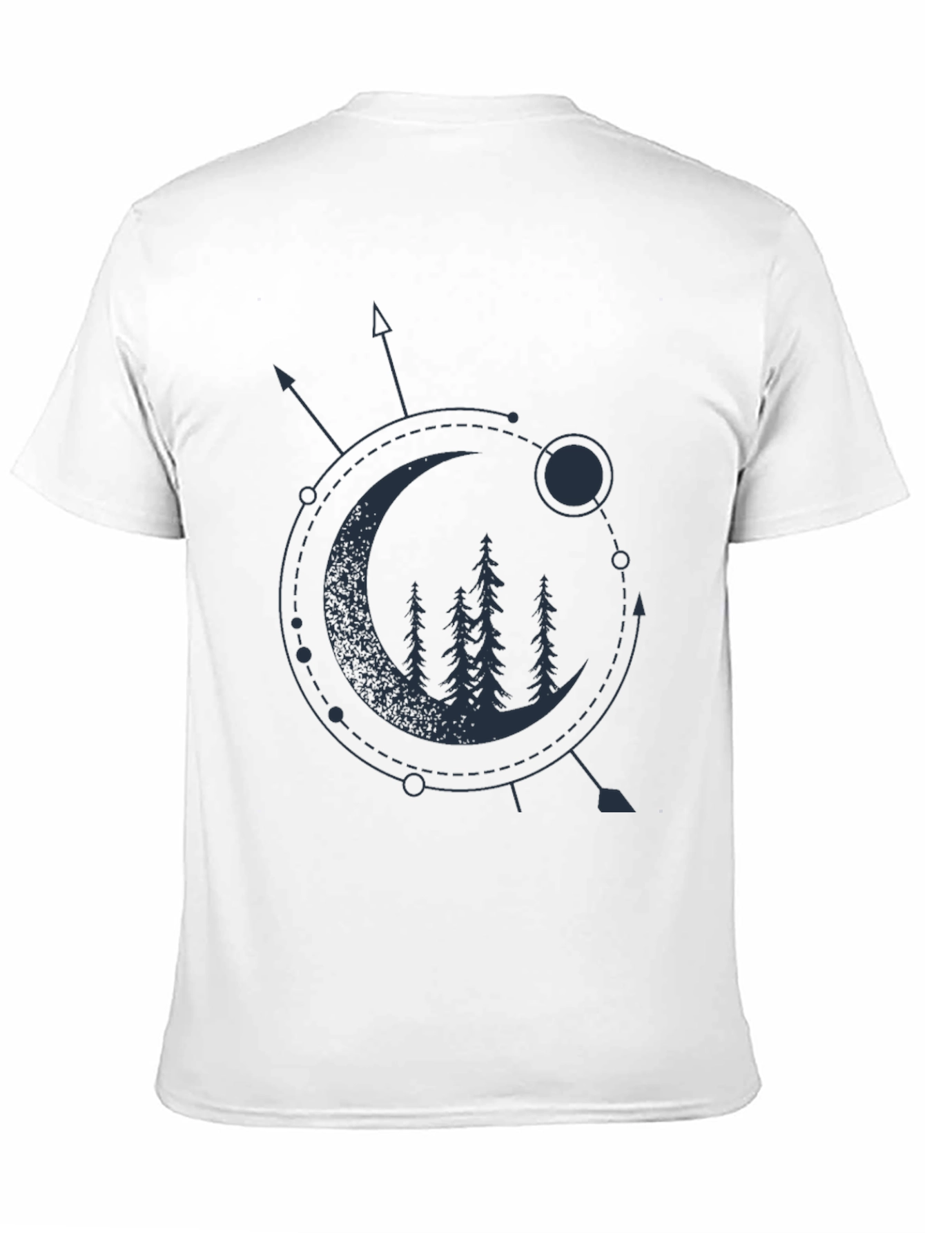 Geometric Moon & Trees Graphic Tee - Black