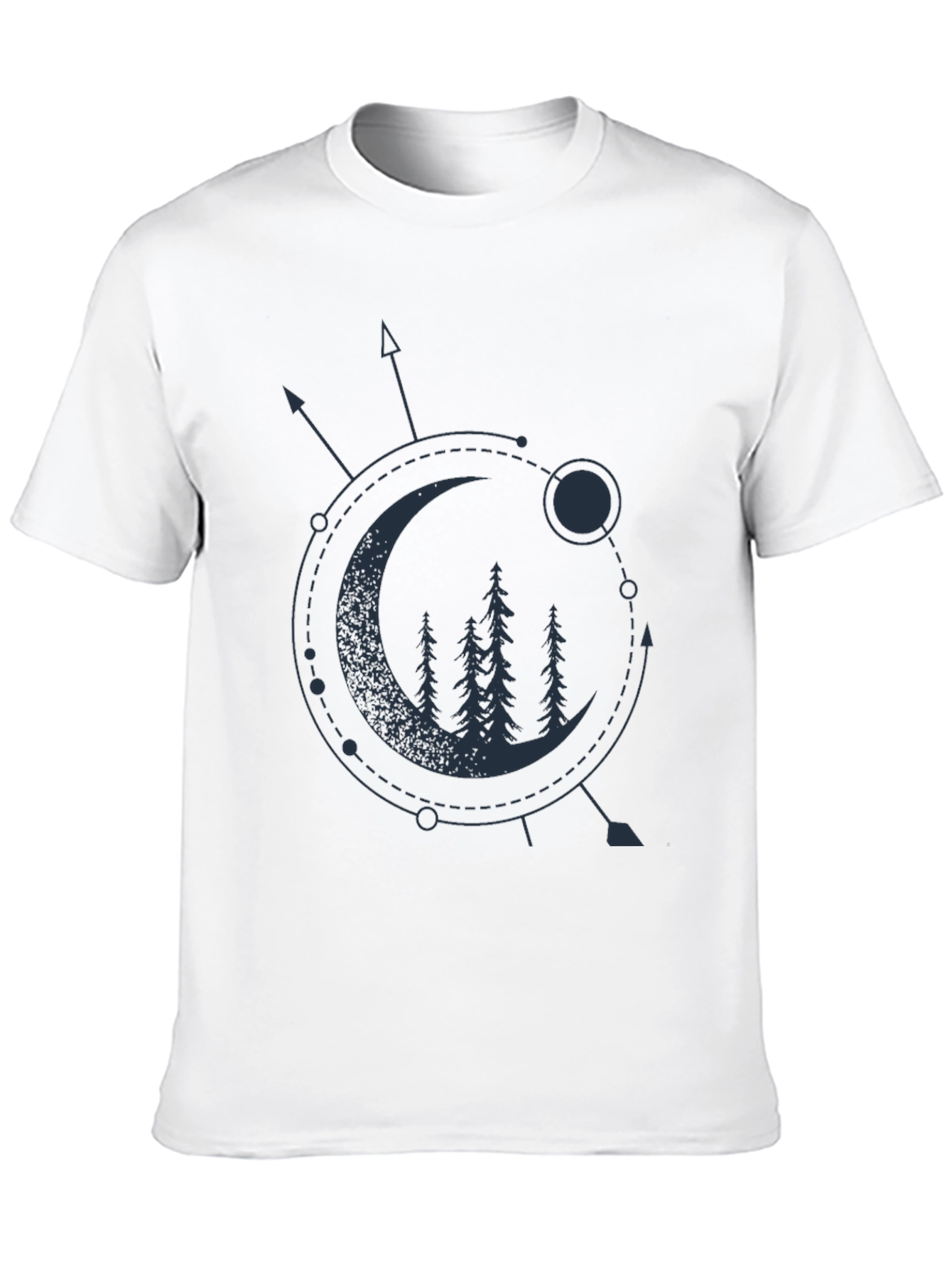 Geometric Moon & Trees Graphic Tee - Black