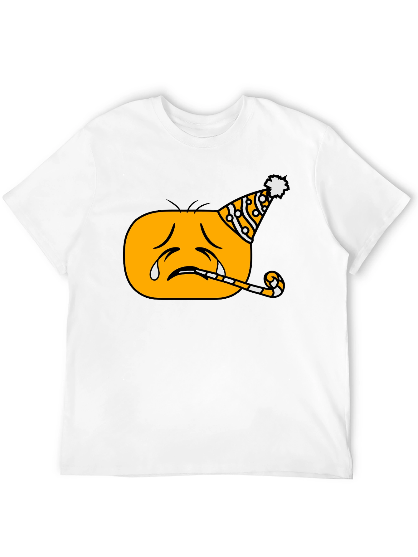 Sad Party Emoji Graphic T-Shirt - Black Crew Neck