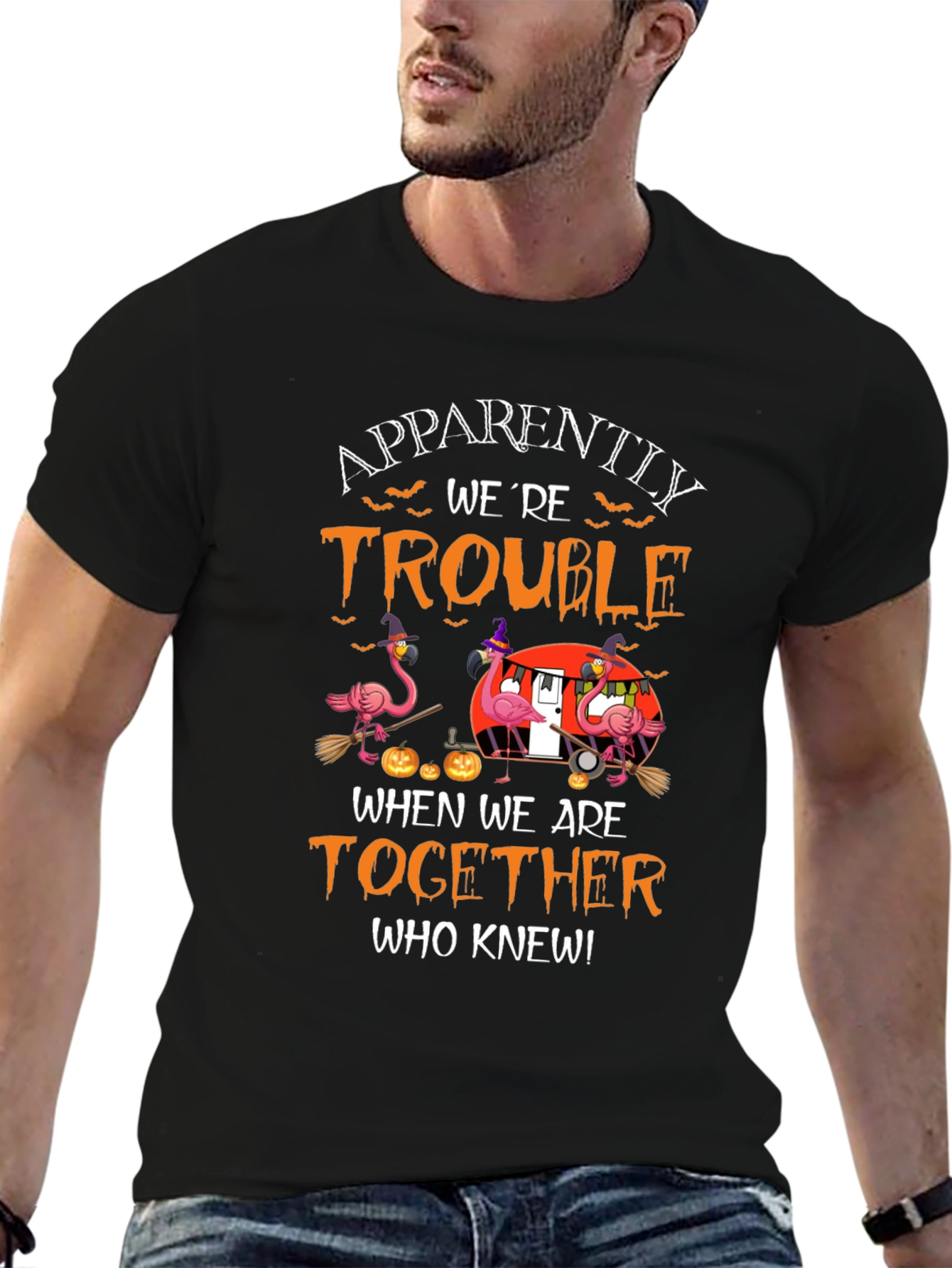 Halloween Flamingo T-Shirt: Apparently Trouble