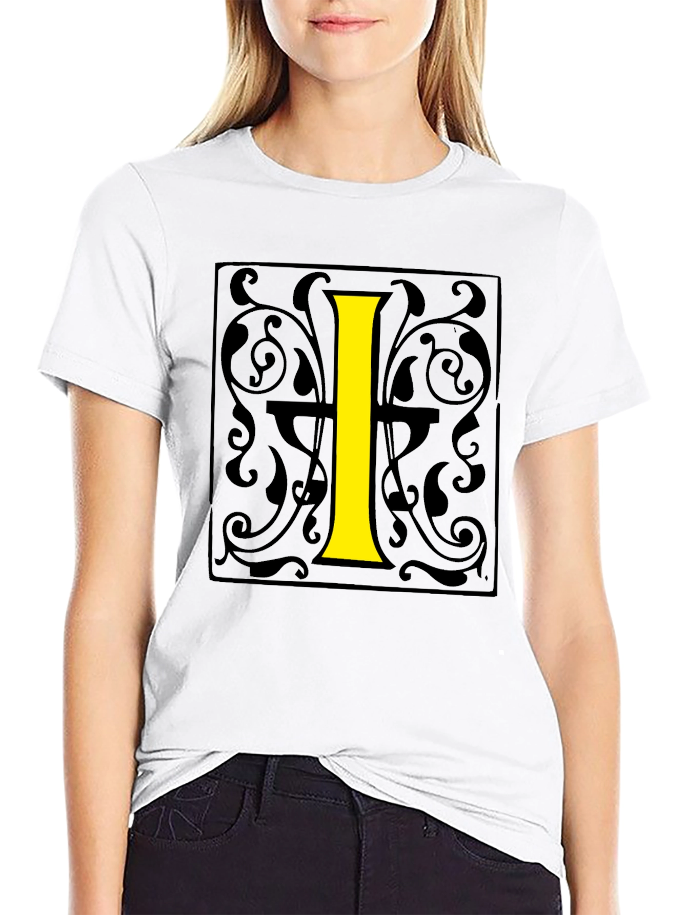 Initial I Graphic Print Black T-Shirt