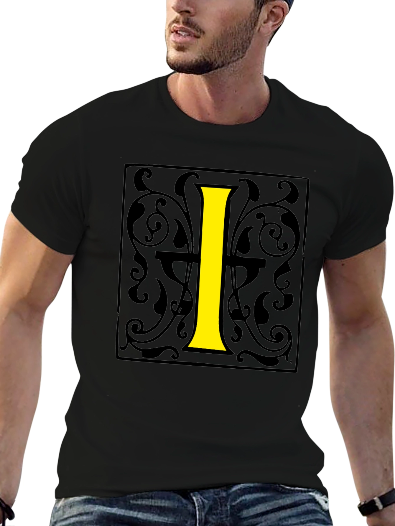 Initial I Graphic Print Black T-Shirt