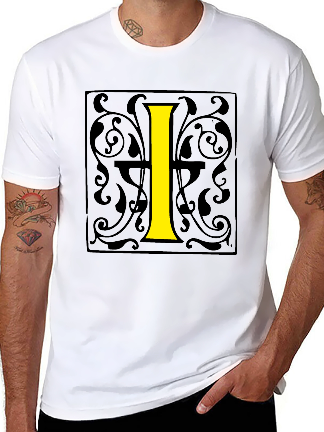 Initial I Graphic Print Black T-Shirt
